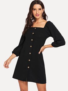 Single Breasted Bishop Sleeve Dress