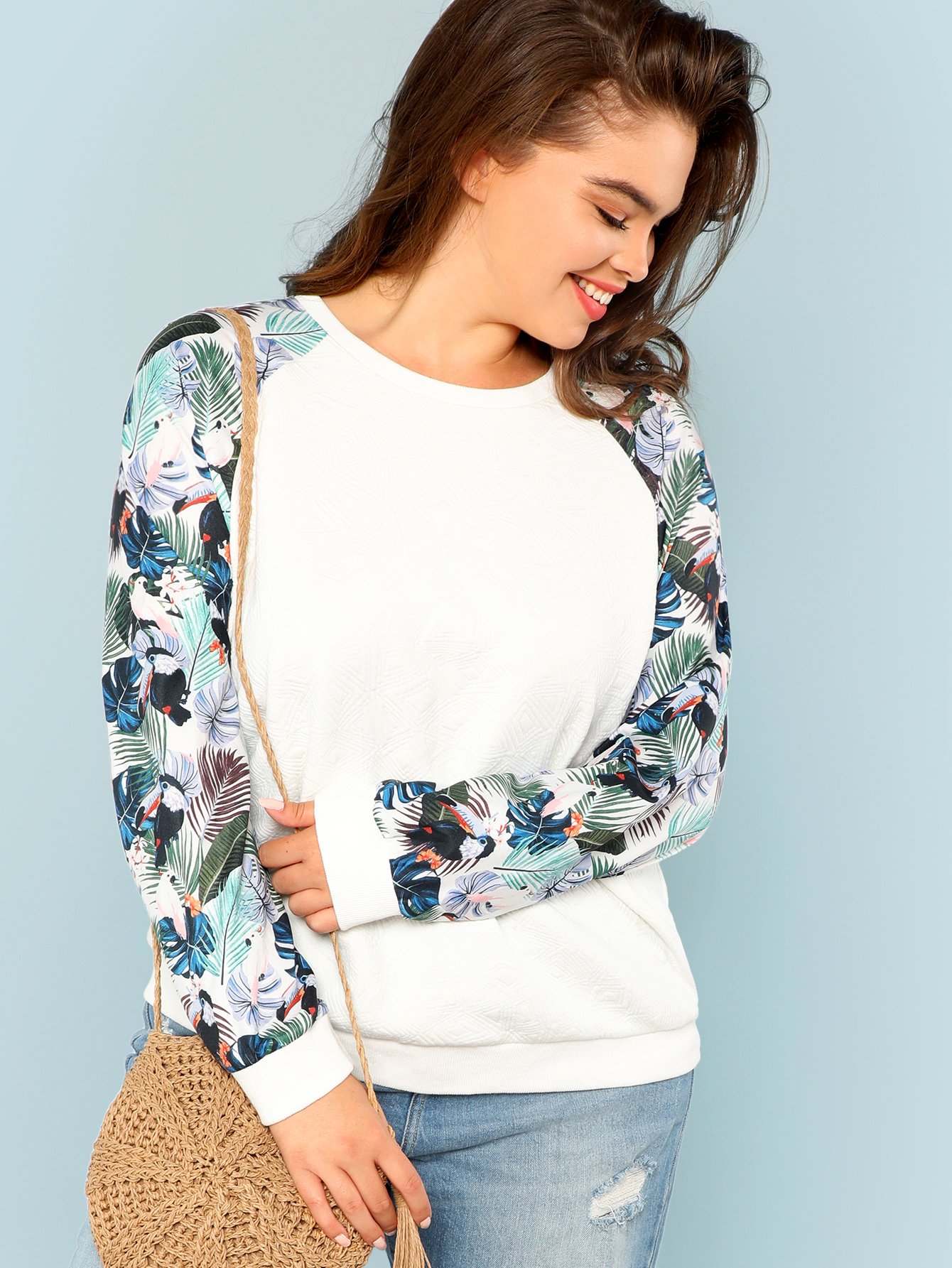 Плюс Tropical Raglan Sleeve Текстурированная толстовка