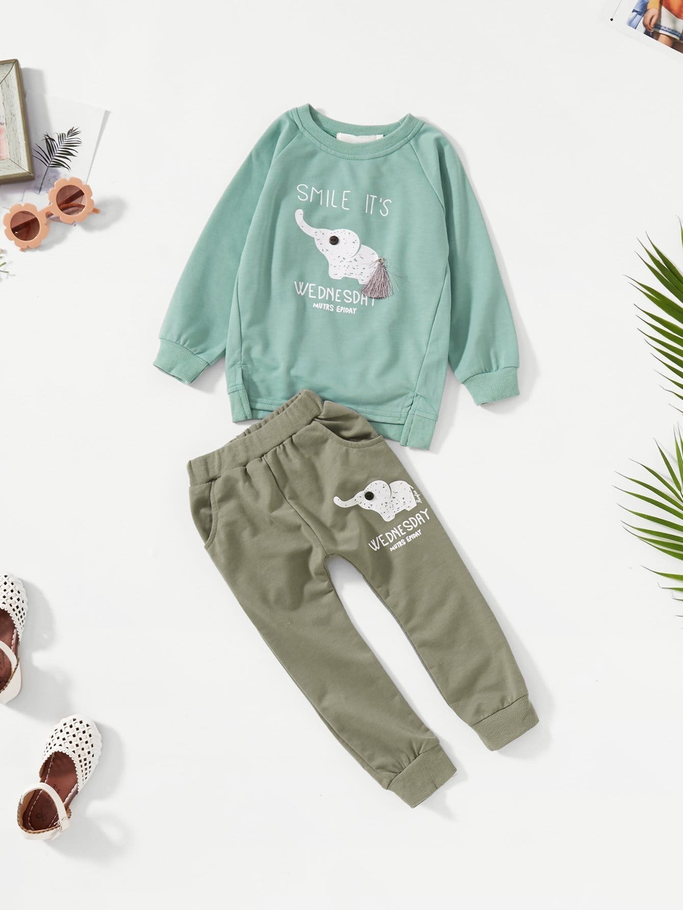 Boys Elephant Print Fringe Detail Sweatshirt With Pants