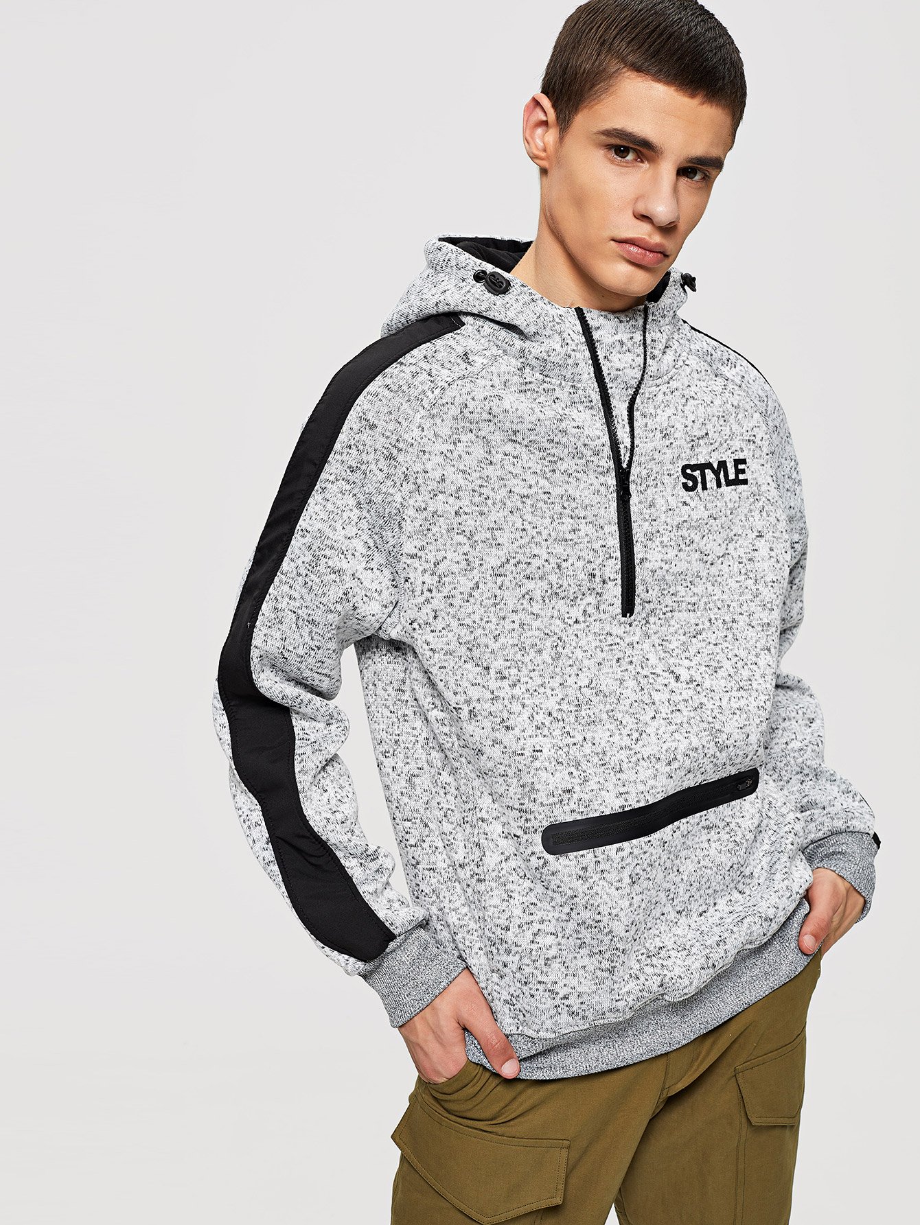 Men Zip Decoration Letter Print Hooded Sweatshirt