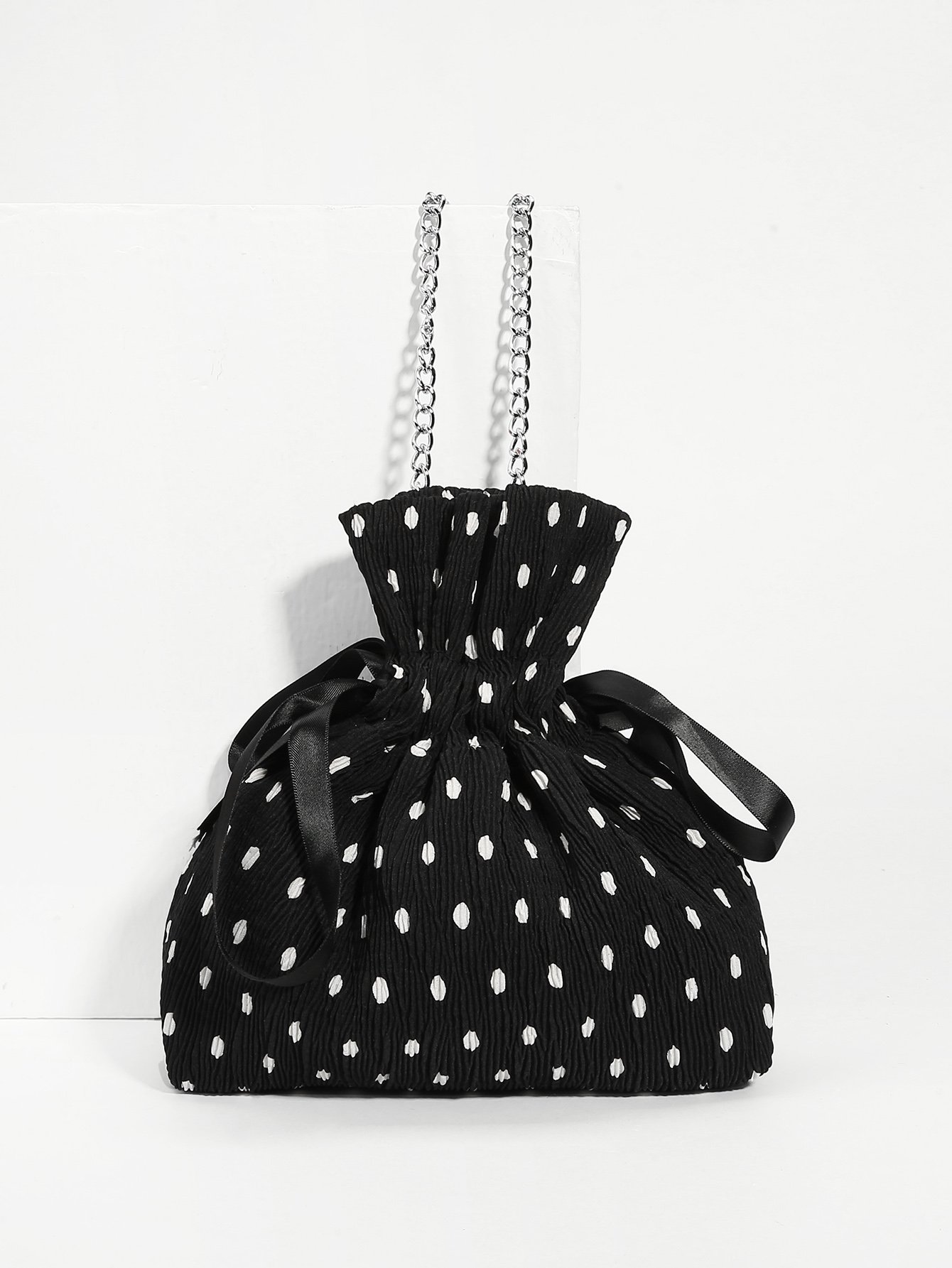Drawstring Polka Dot Print Crossbody Chain Bag