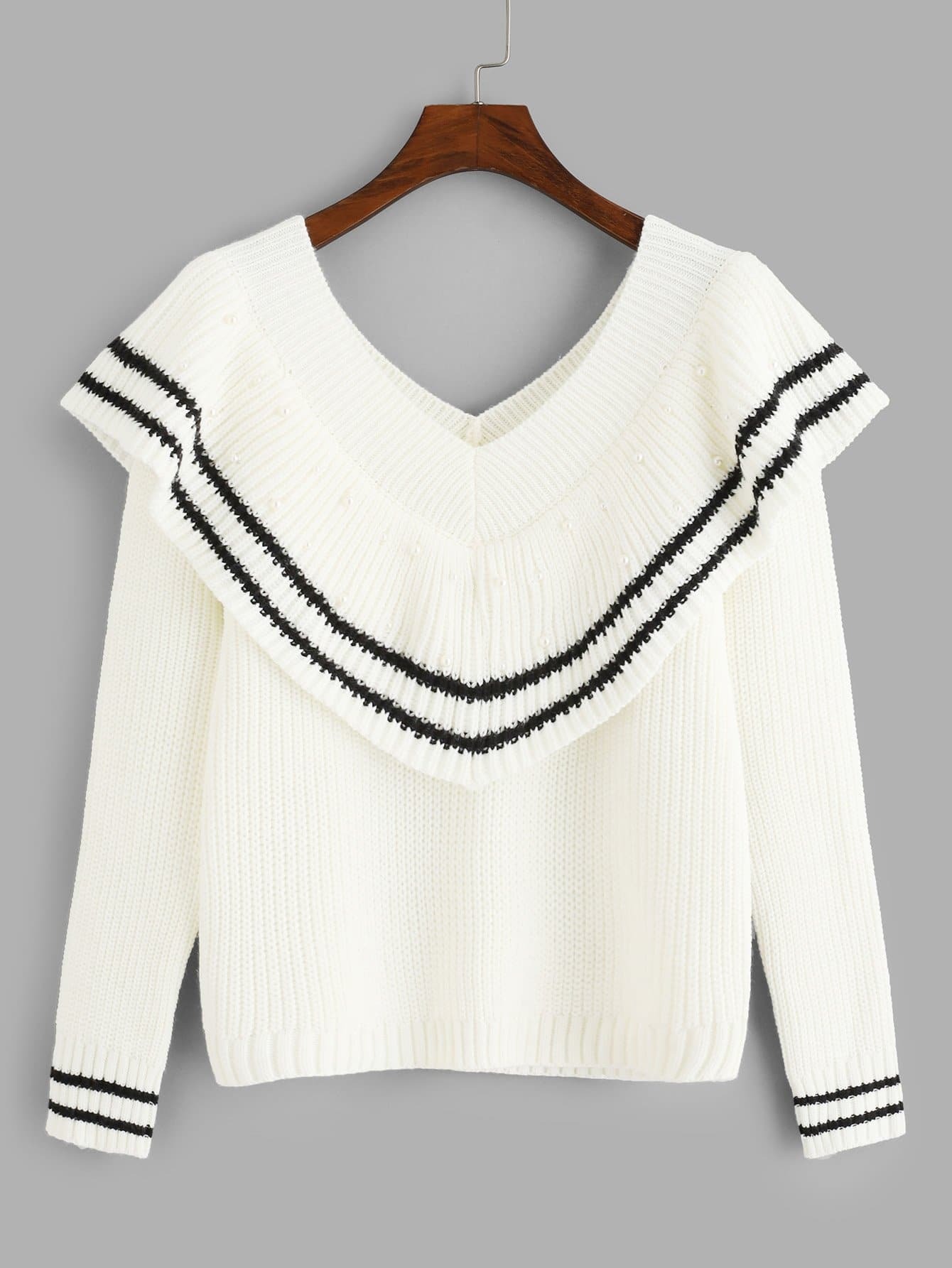 Двойной V-образный вырез полосатый свитер