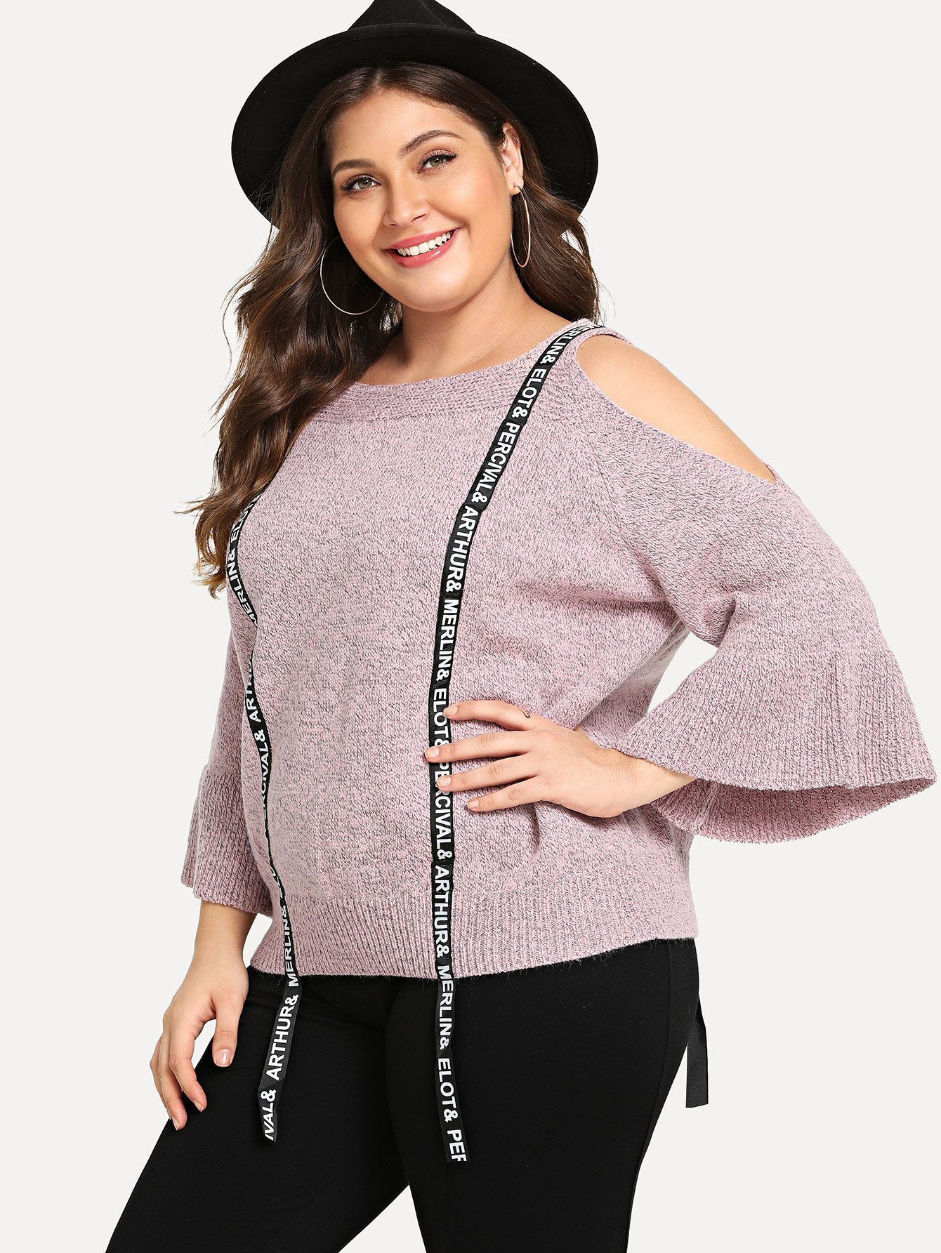 Плюс открытый свитер с рукавом свитер