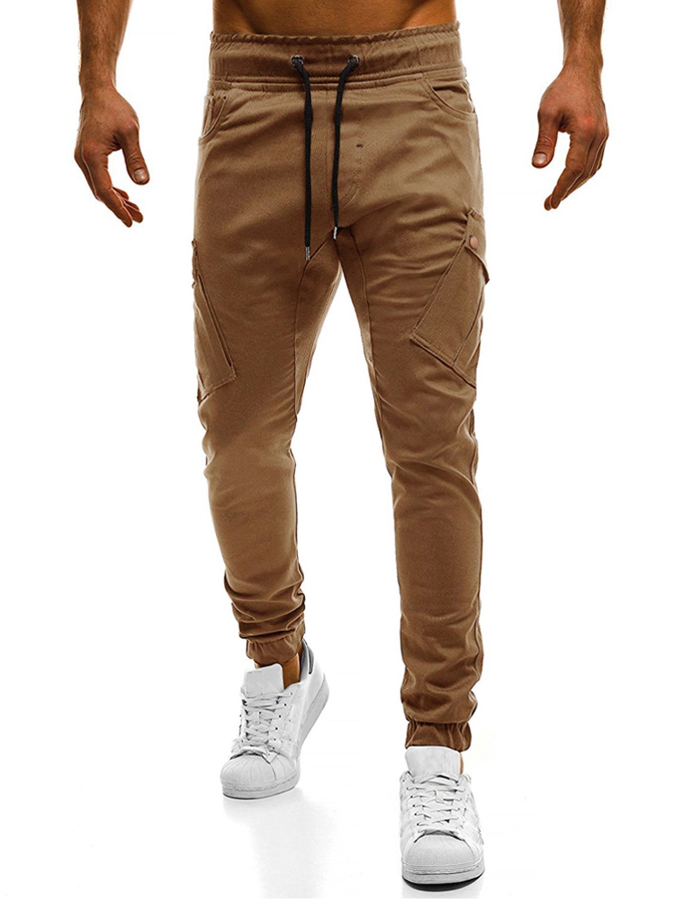 Men Pockets Decoration Plain Drawstring Pants