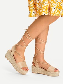 Lace Up Espadrille Flatform Wedge Sandals