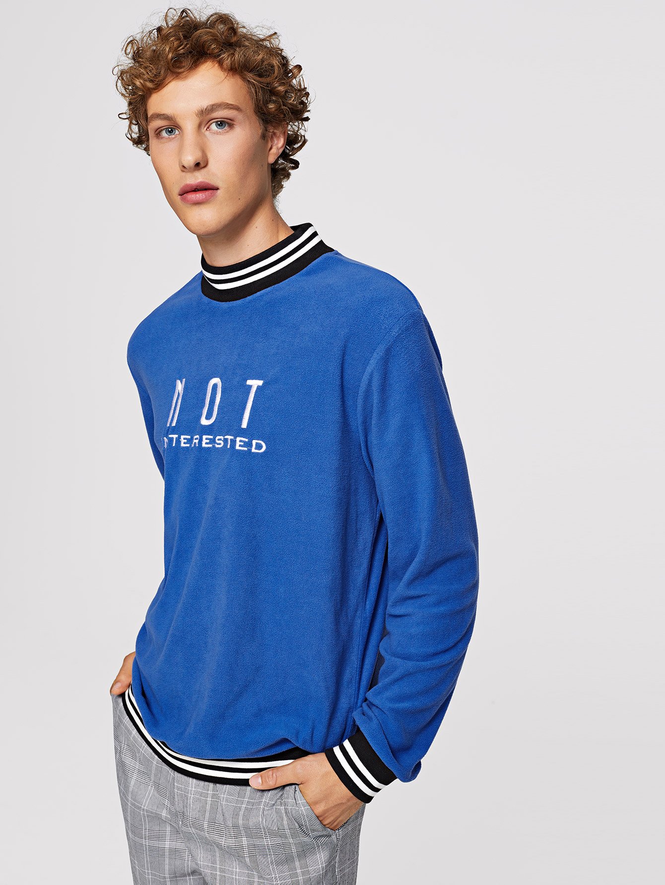 Мужская печать с надписью Mock Neck Striped Sweatshirt