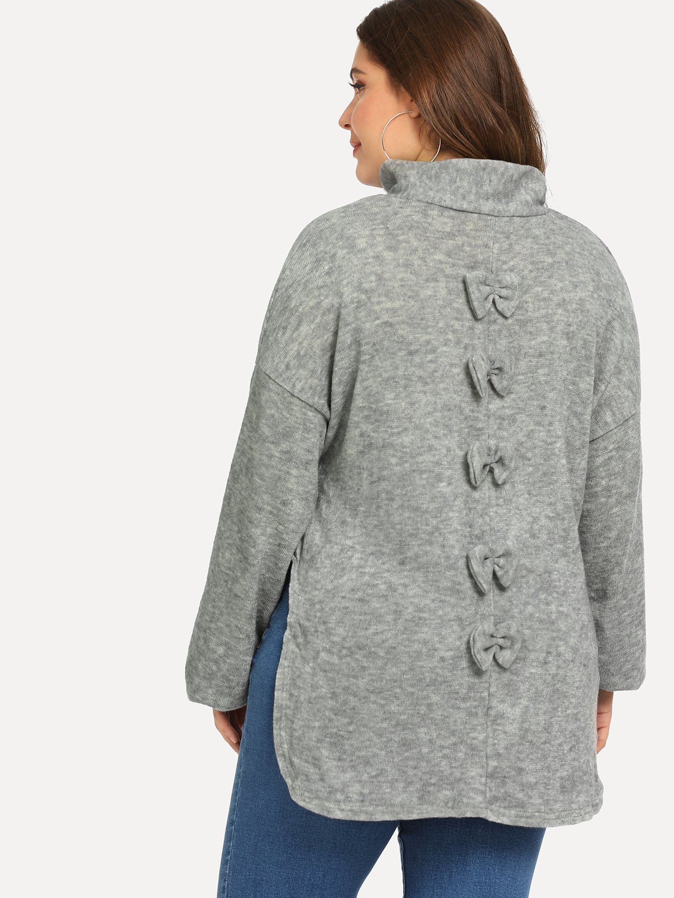 Plus Bow Tie Drop Shoulder High Low Sweater