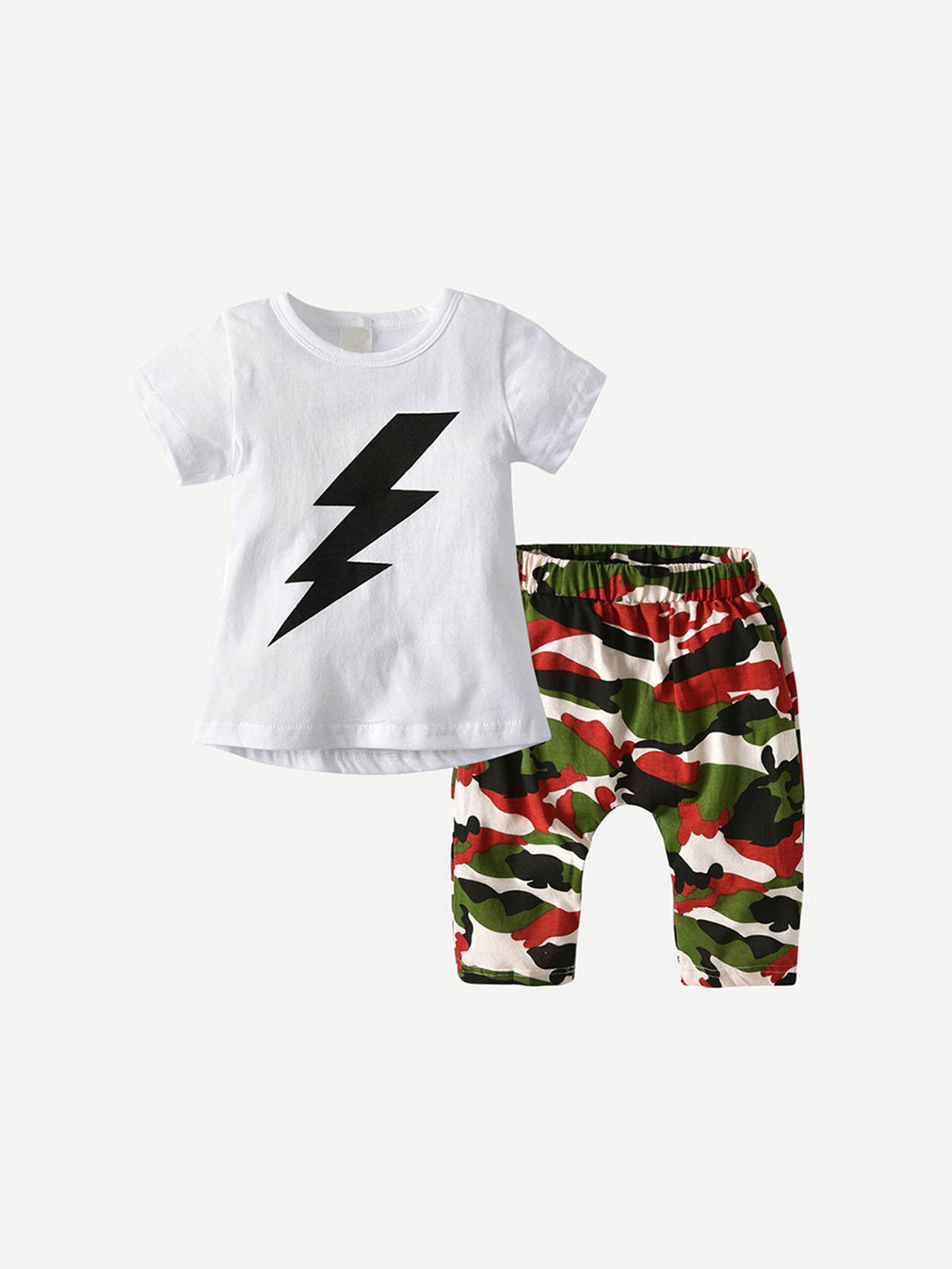 Boys lightning Pattern Tee With Camo Print Pants