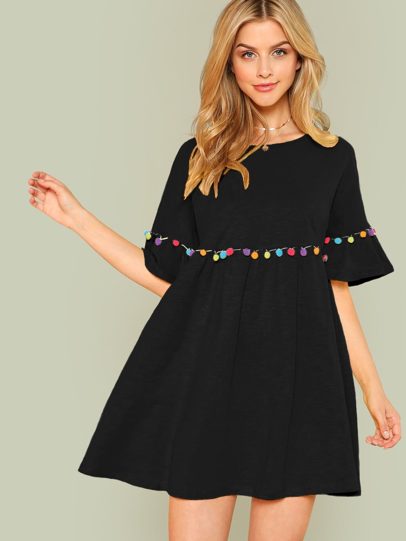 Vestido De Manga Volante Diseño Bola Con QthCsrd