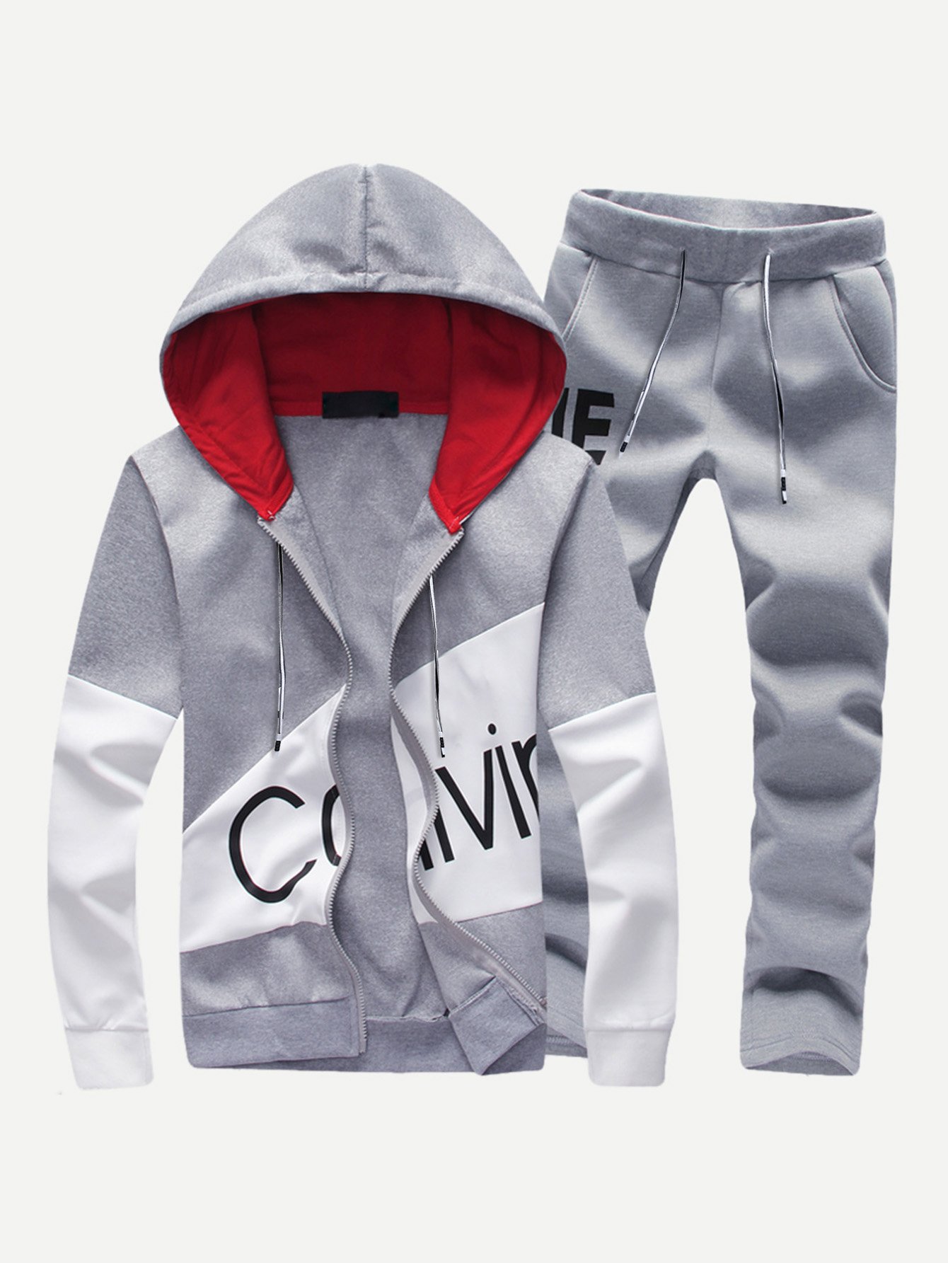 Men Letter Print Hooded Sweatshirt With Drawstring Pants