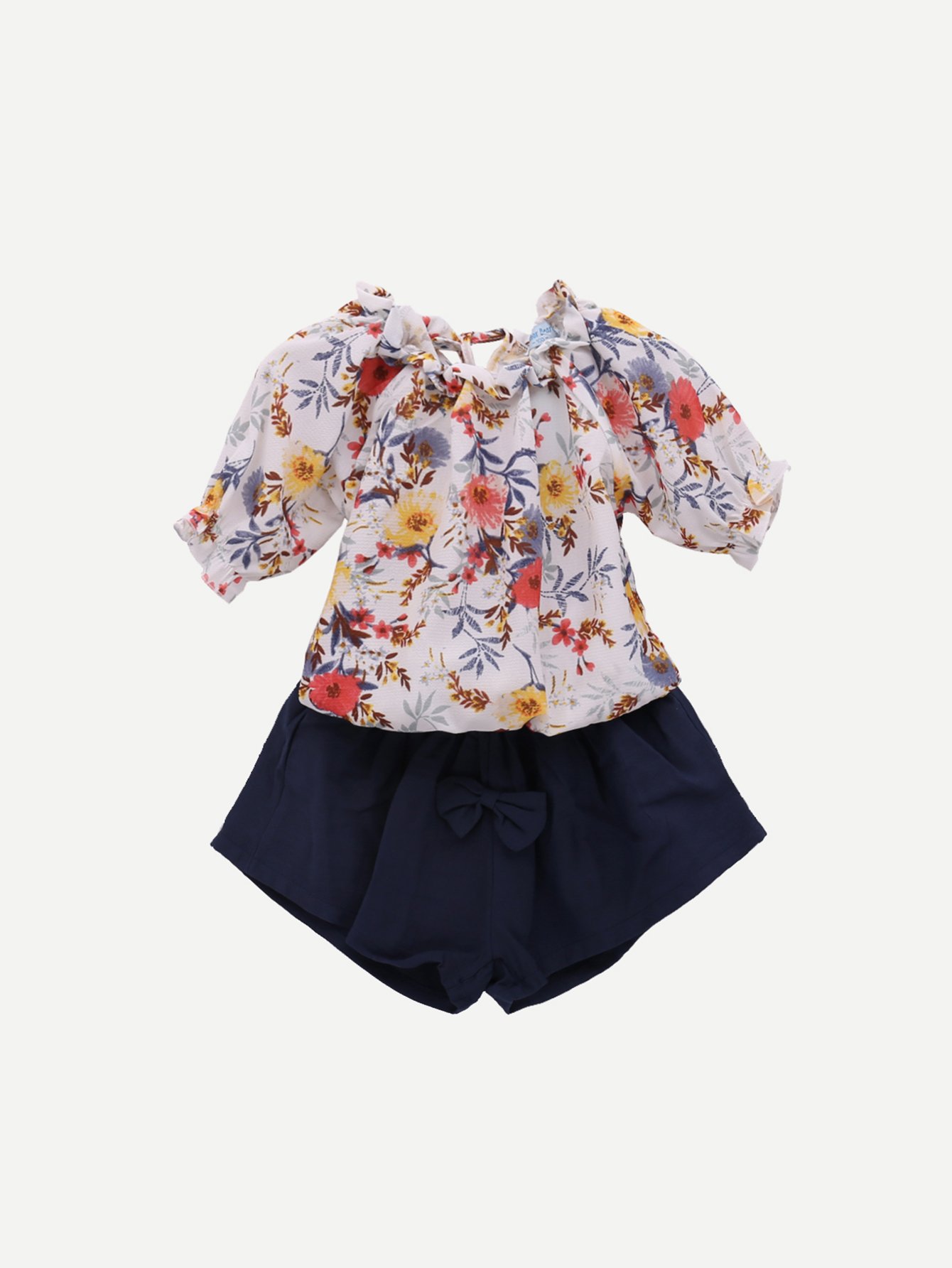 Girls Off Shoulder Floral Print Blouse With Shorts