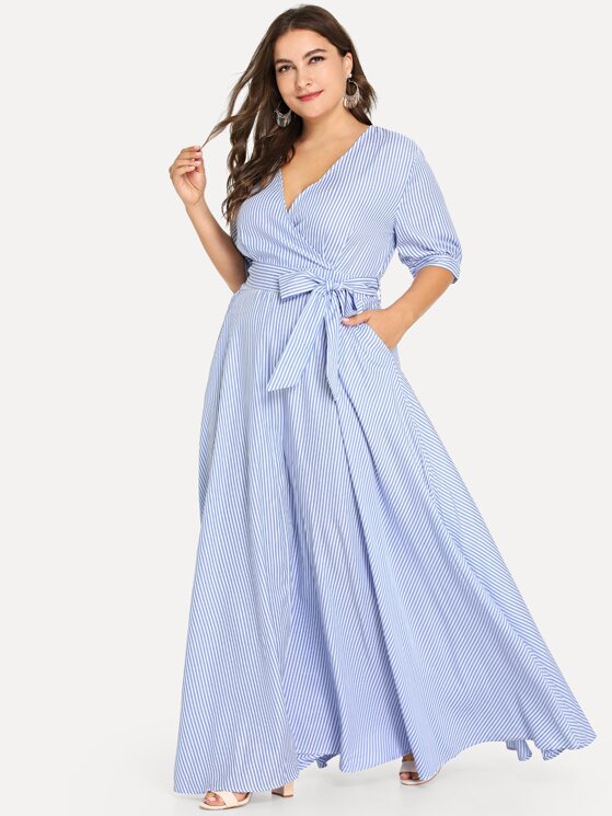 pinstripe wrap dress