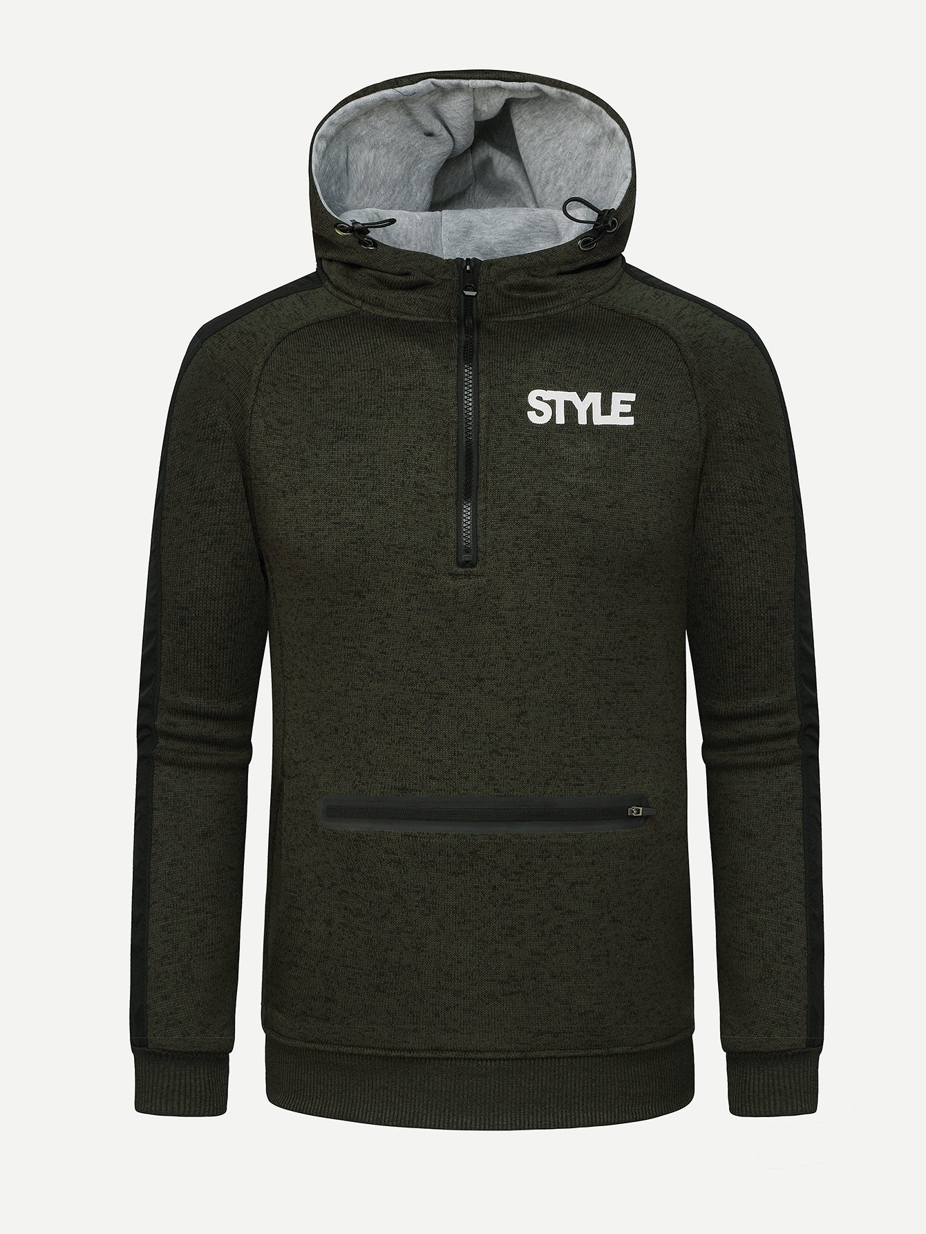 Men Zipper Detail Letter Print Hooded Sweatshirt