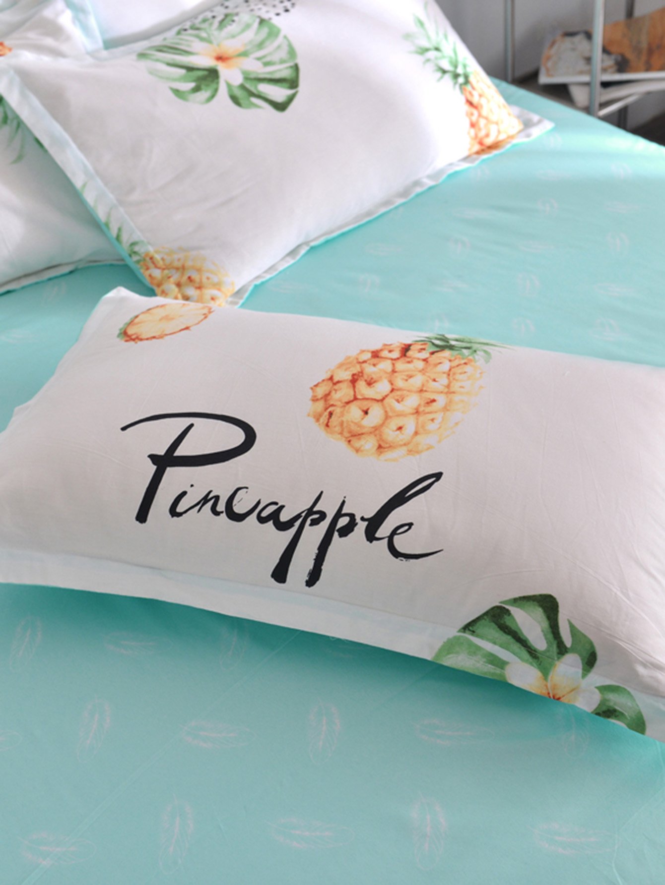 Pineapple & Letter Print Pillowcase Cover 1 Pair