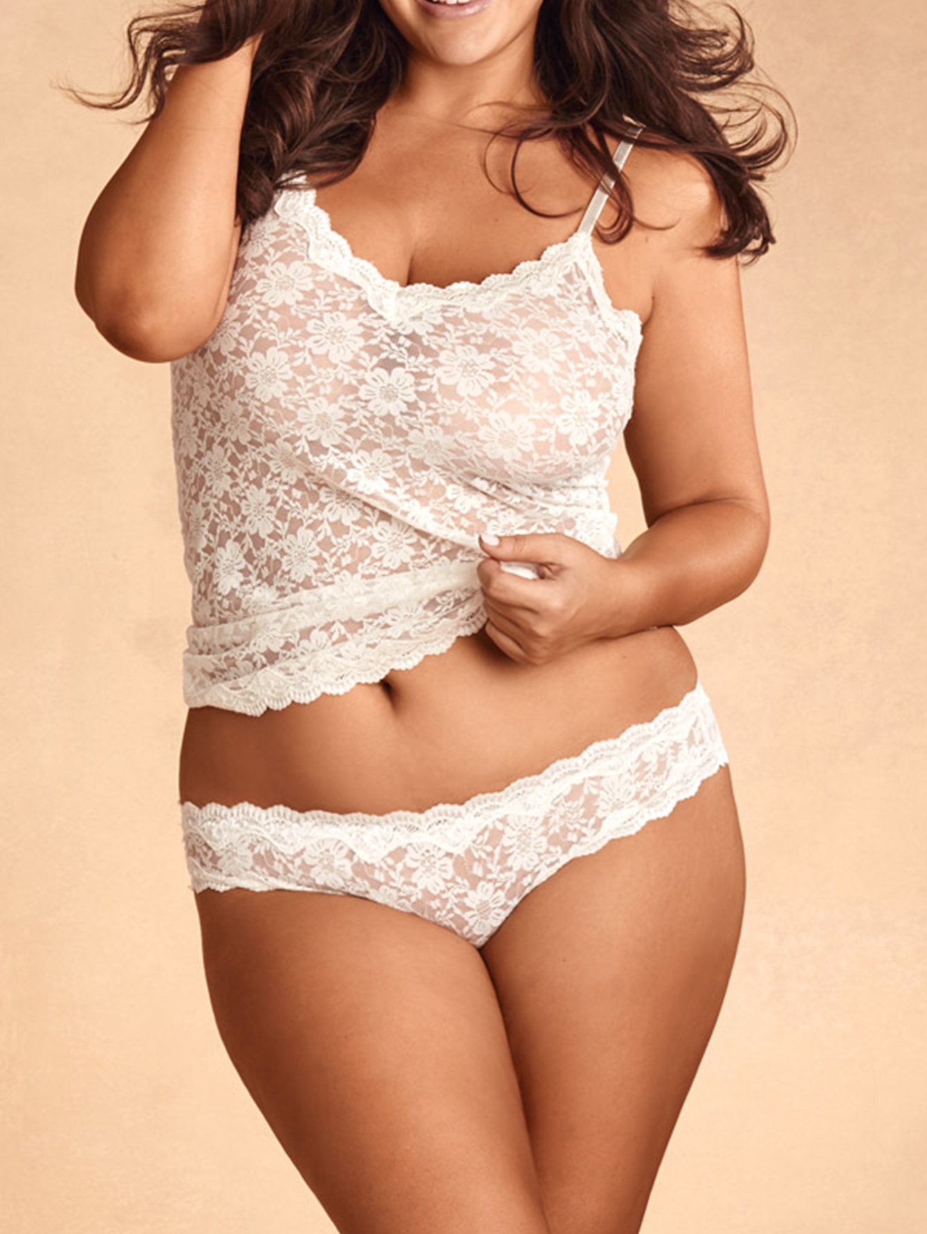 Plus Scalloped Trim Floral Lace Cami Top & Panty