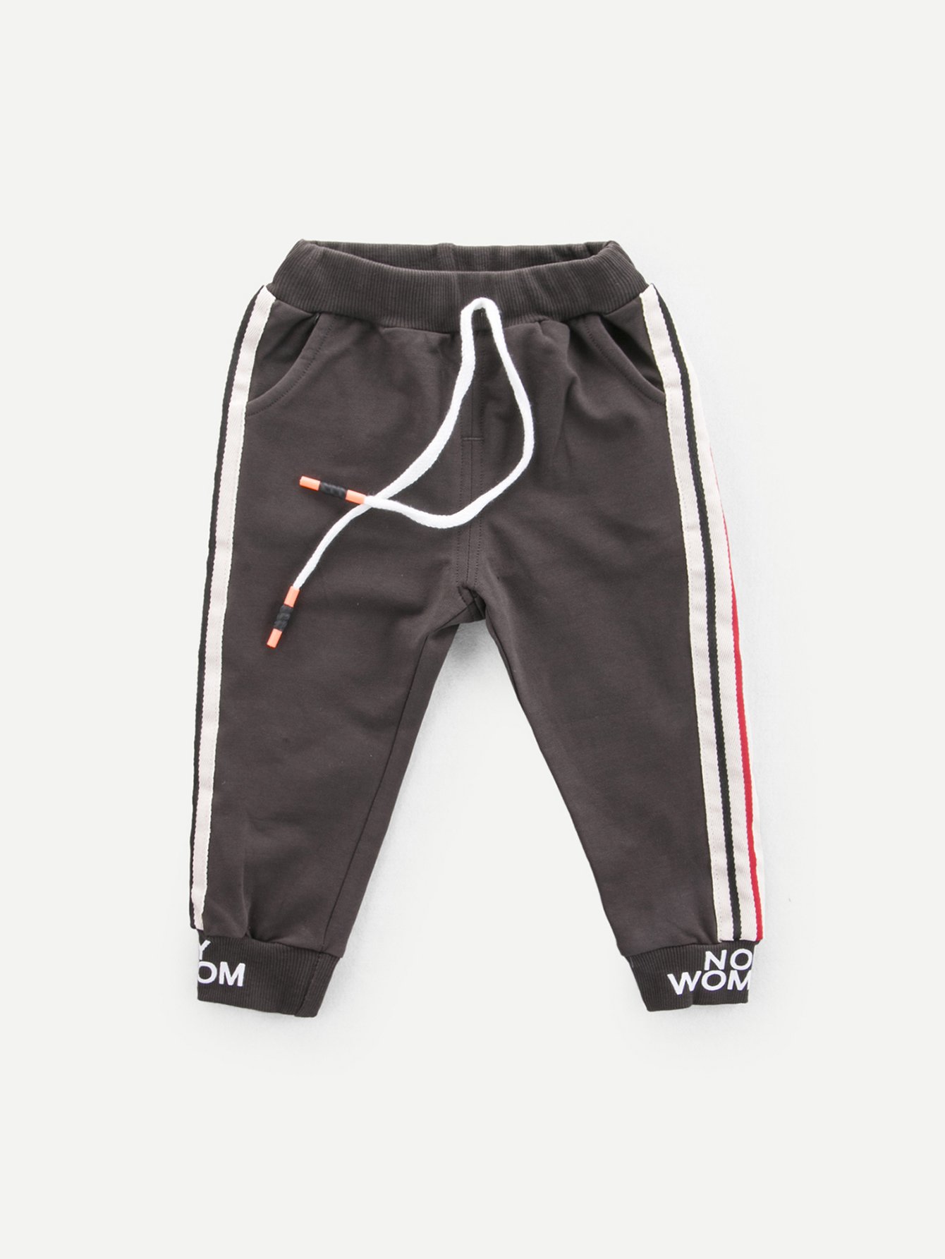 Boys Tape Detail Letter Print Drawstring Pants
