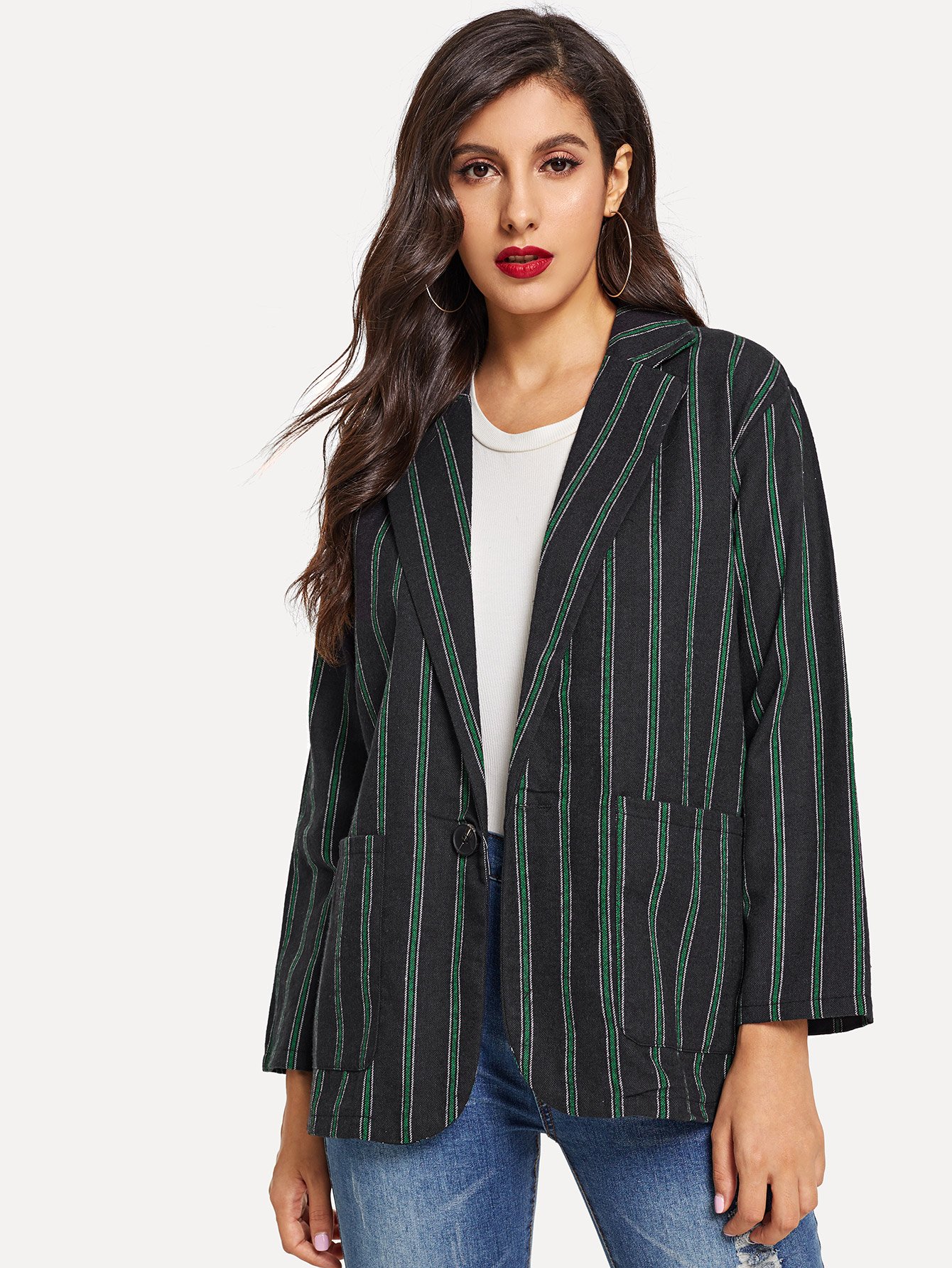 Тонкий-полосатый жакет с двумя кармана