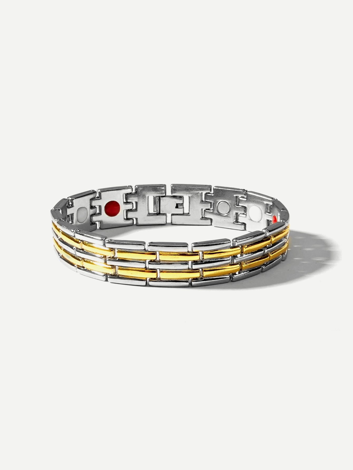 Men Two Tone Wide Magnetic Bracelets Gold Romwe Men Two Tone Wide Magnetic Bracelets Gold Romwe
