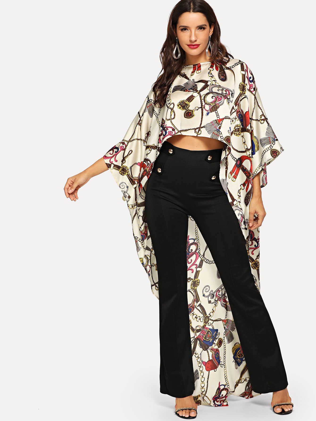 Пончо блузка с асимметричным низом и с принтом