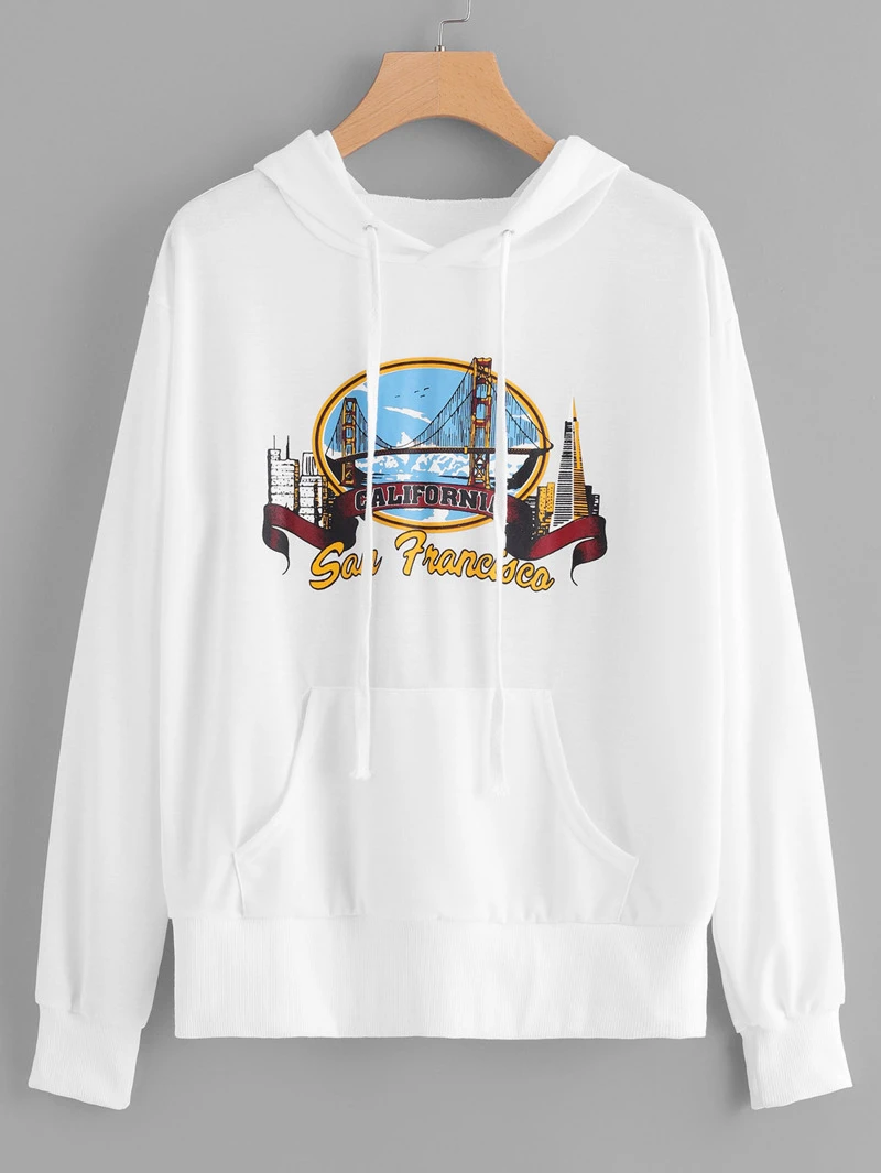 Graphic Print Graphic Hoodie Kangaroo Print P7andWqcd
