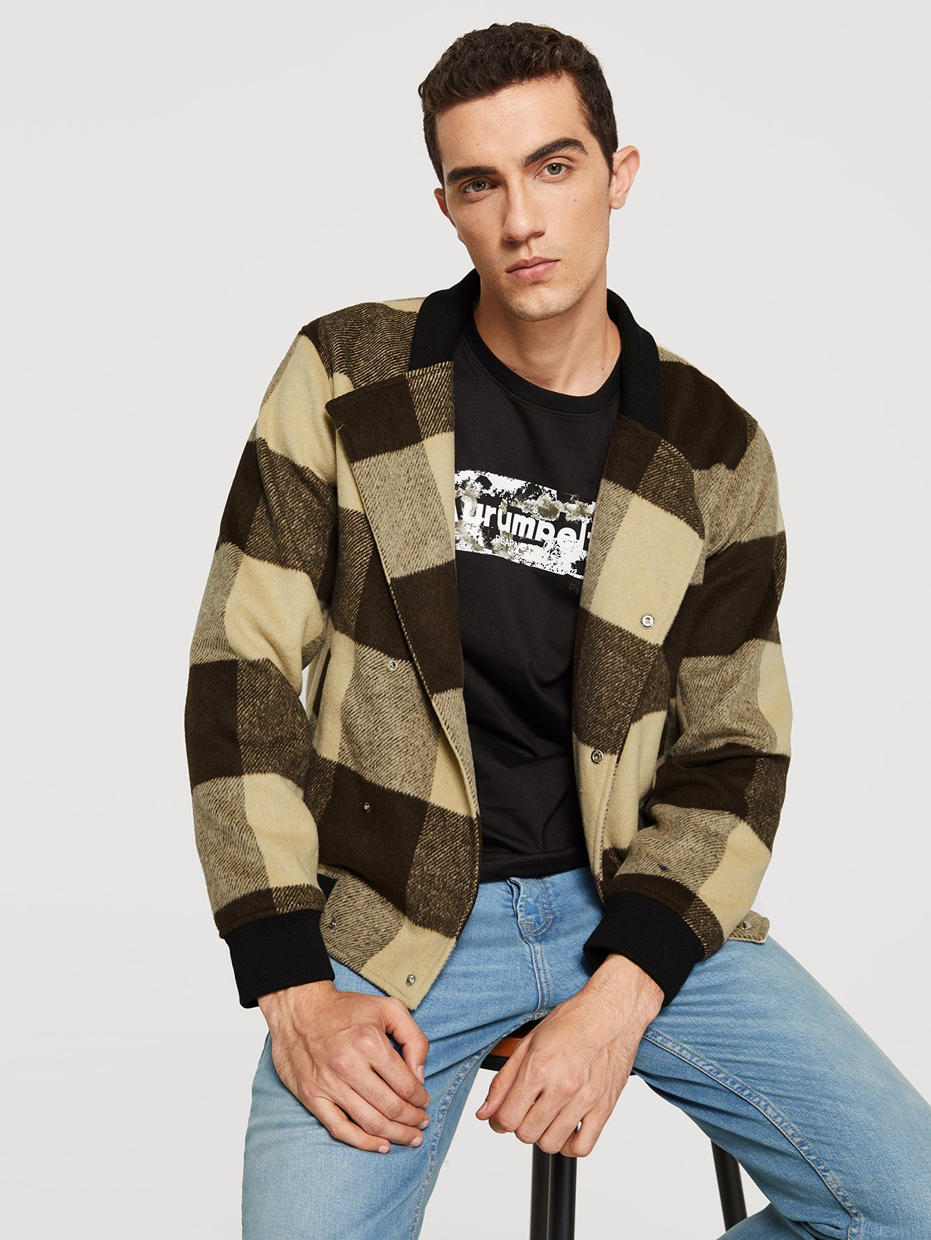 Жакет в клетку и с украшением пуговицы для мужчины
