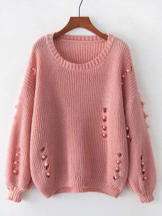 Твердый свитер с отверстием и бисерами