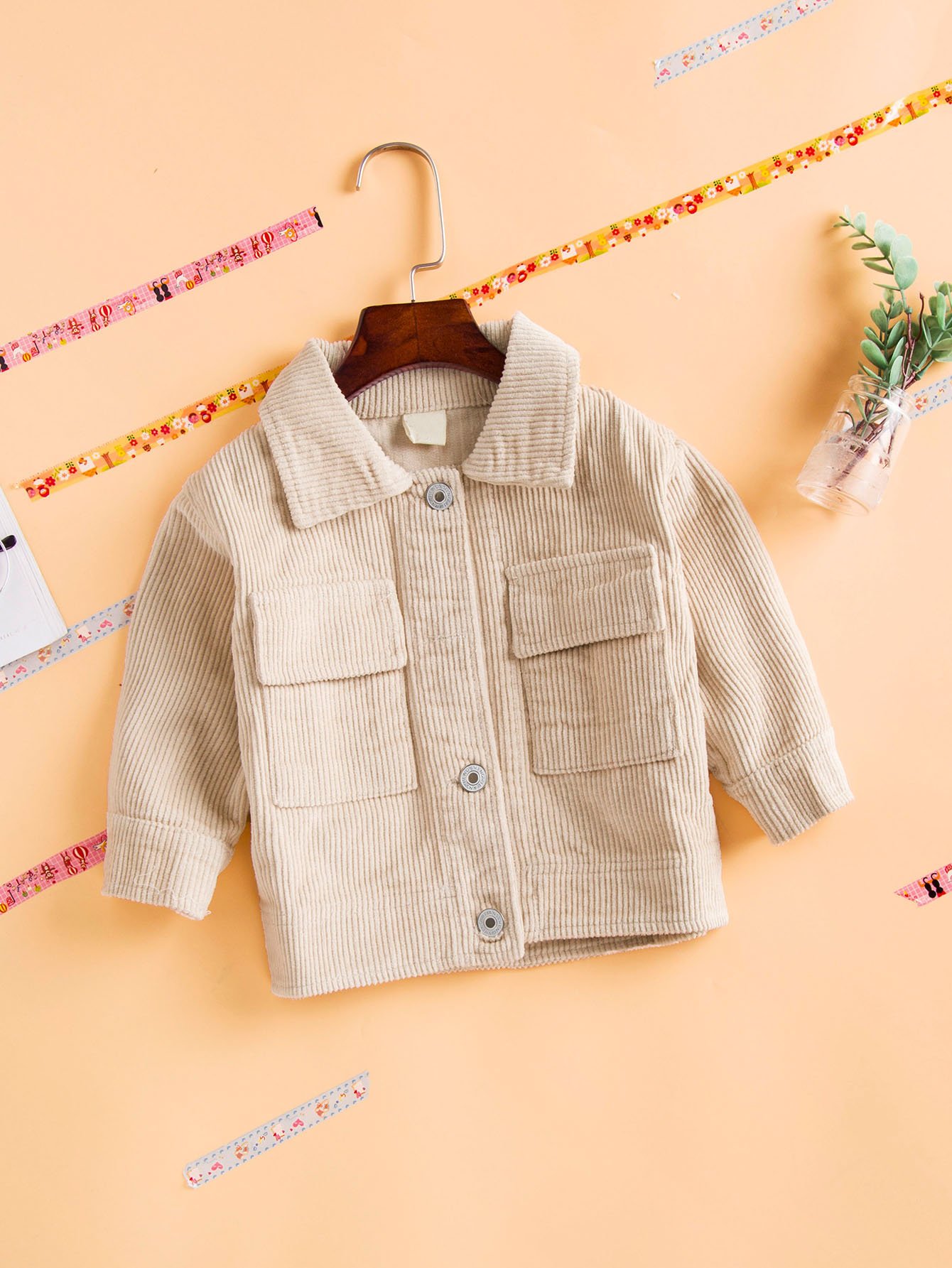Girls Pocket Detail Letter Print Back Jacket