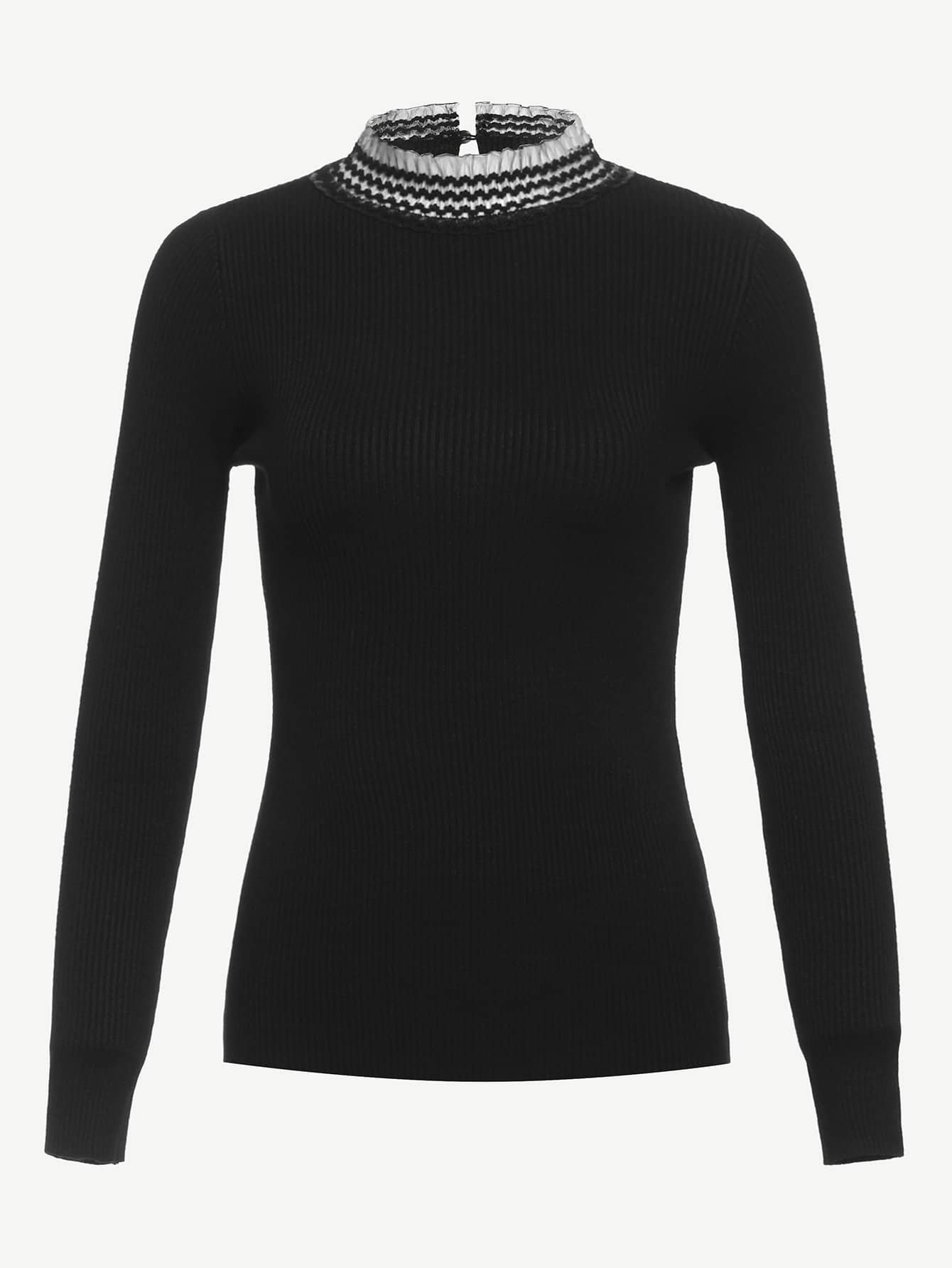 Контрастный кружевный воротник свитер