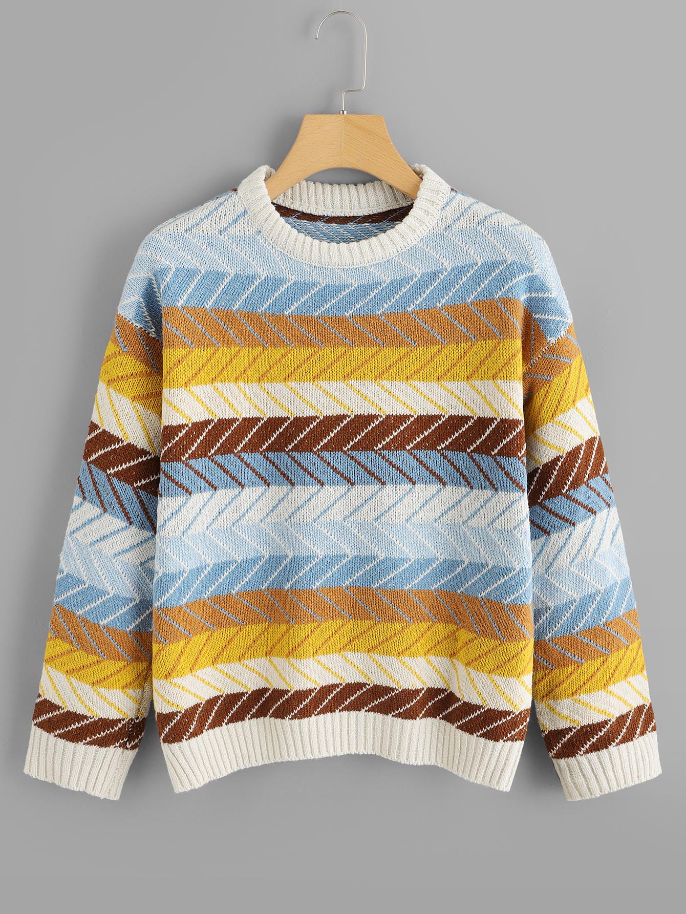 Контрастный свитер с круглым воротником