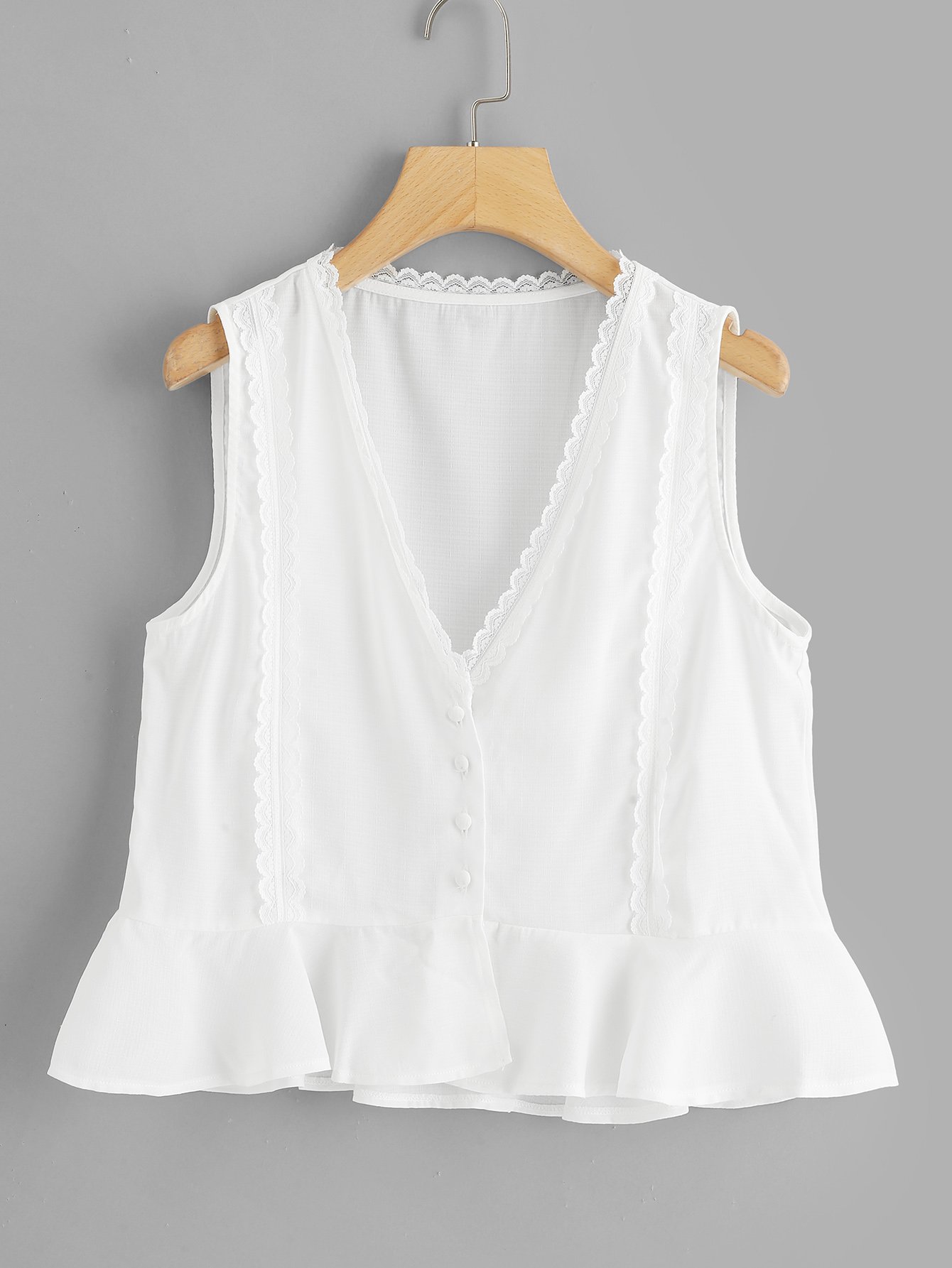Кружевная аппликация Ruffle Hem Sleeveless Top