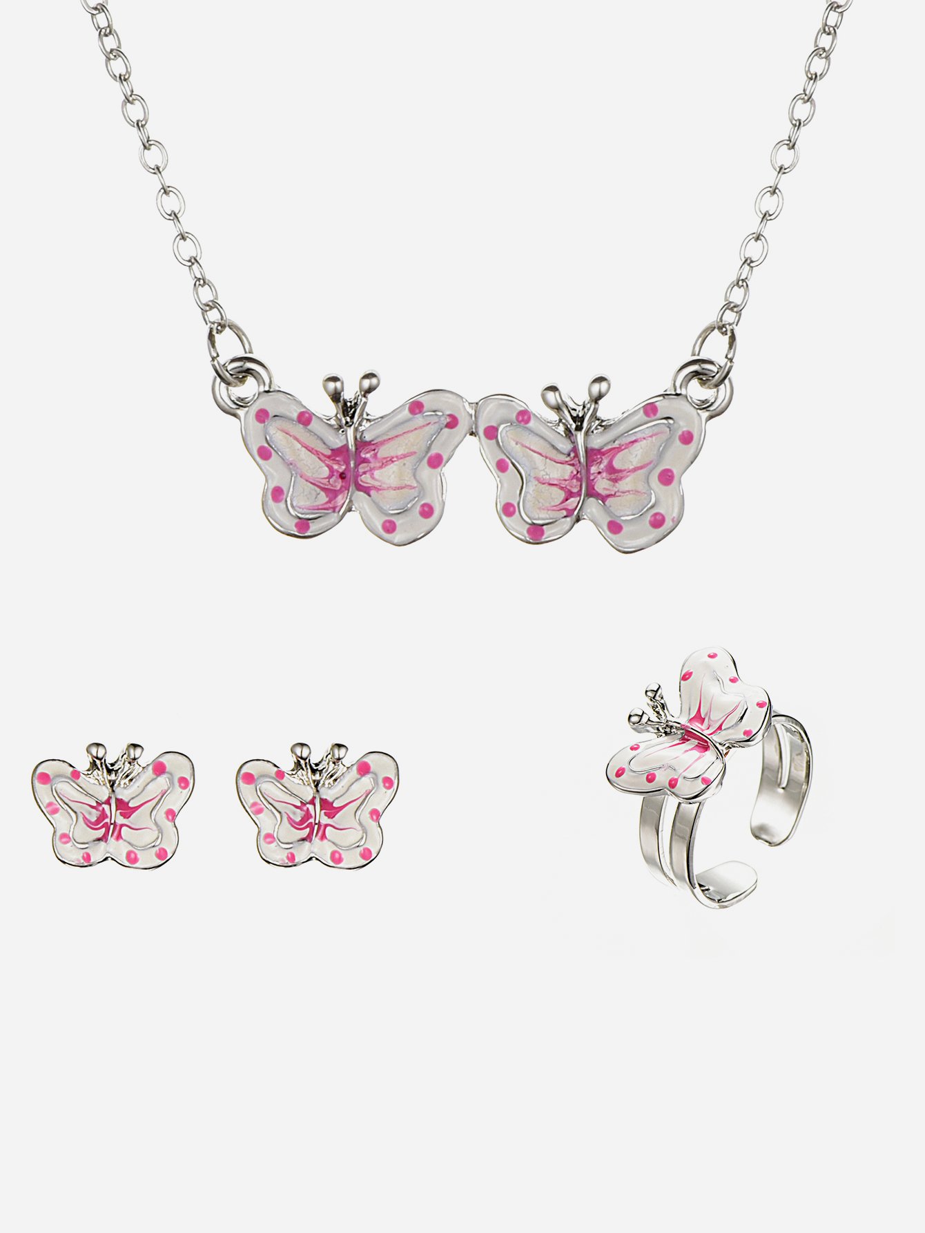 Girls Butterfly Pendant Necklace & Earrings Ring