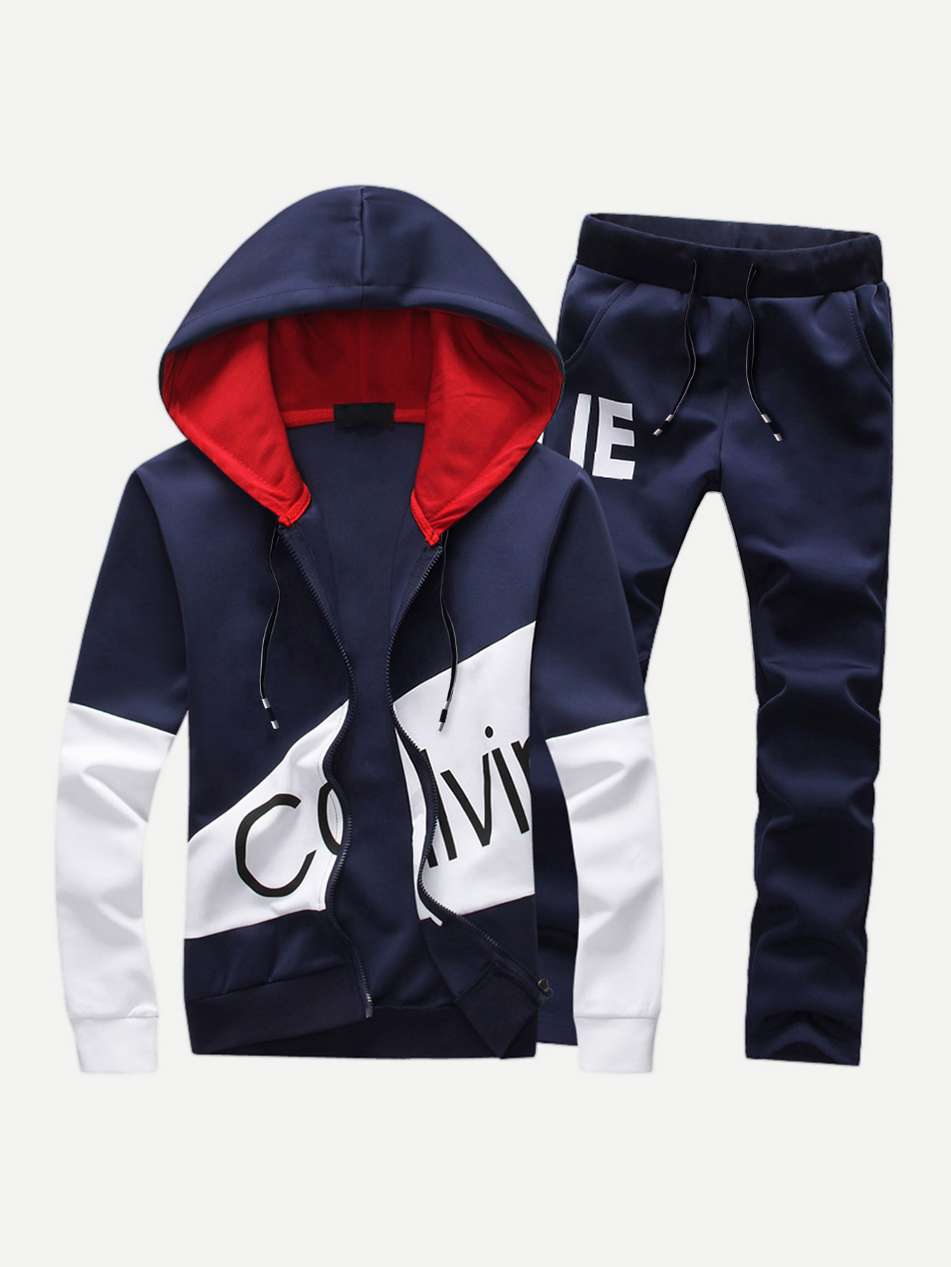 Men Letter Print Hooded Sweatshirt With Drawstring Pants