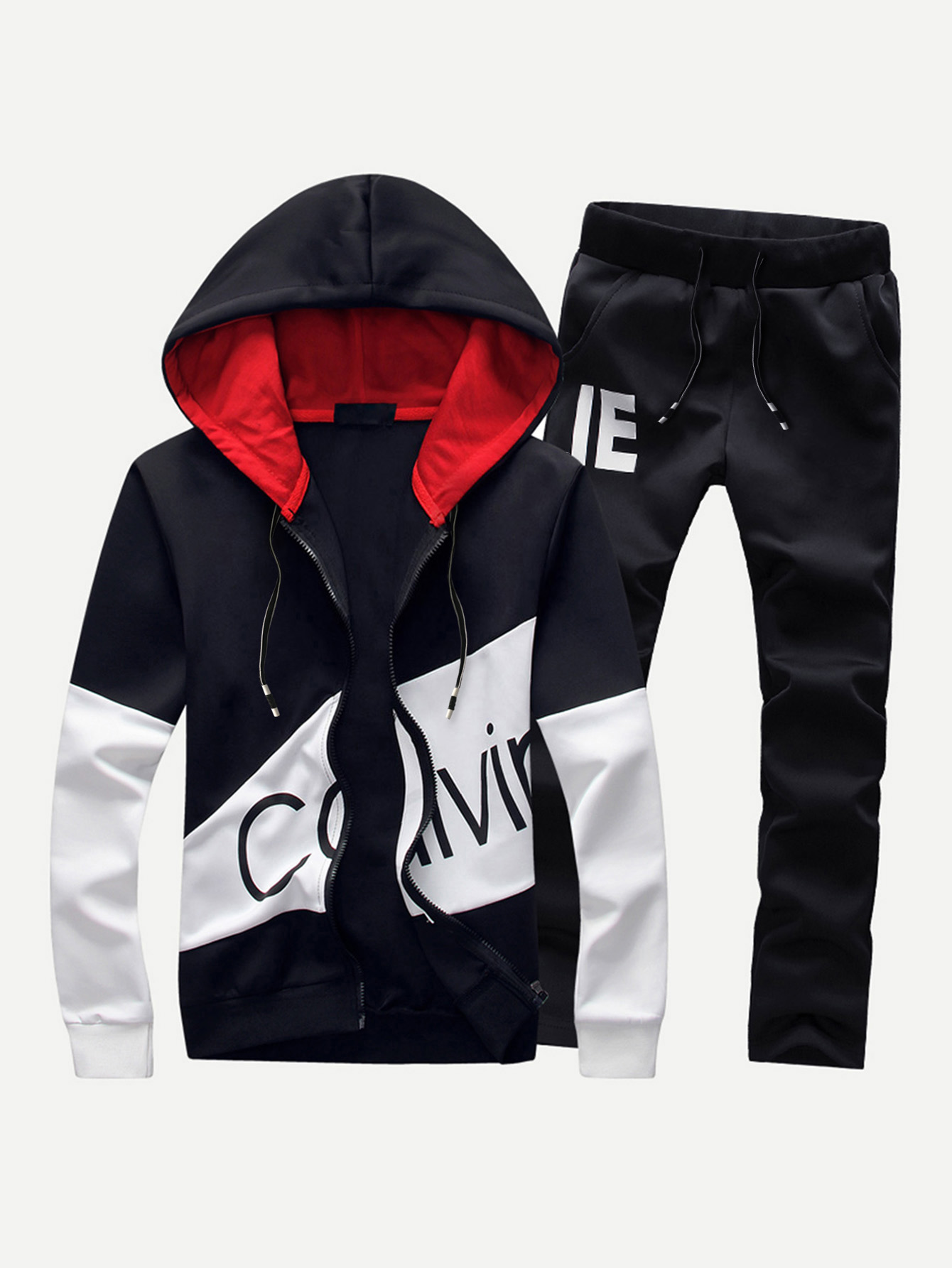 Men Letter Print Hooded Sweatshirt With Drawstring Pants