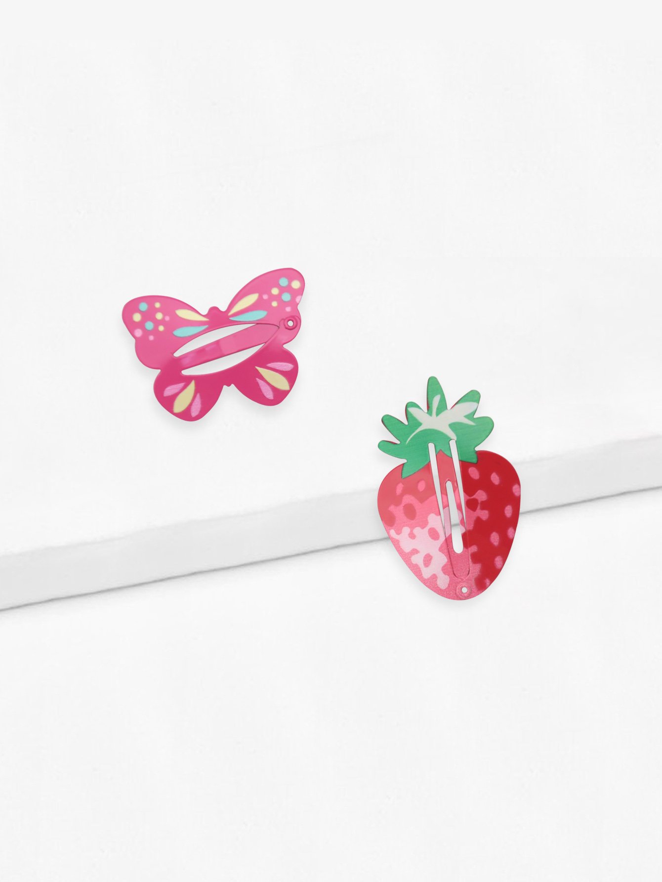 Girls Butterfly & Strawberry Shaped Hairpin Set 2pcs