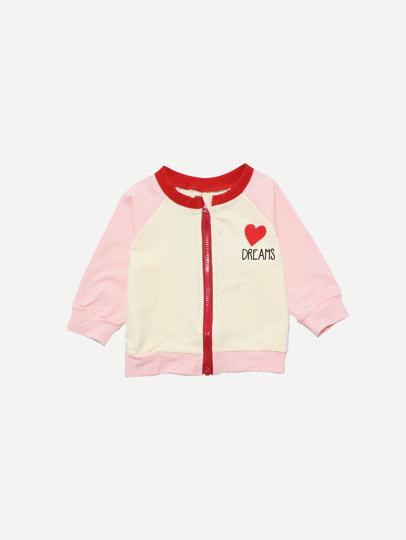 Girls Letter & Cartoon Print Contrast Raglan Sleeve Jacket