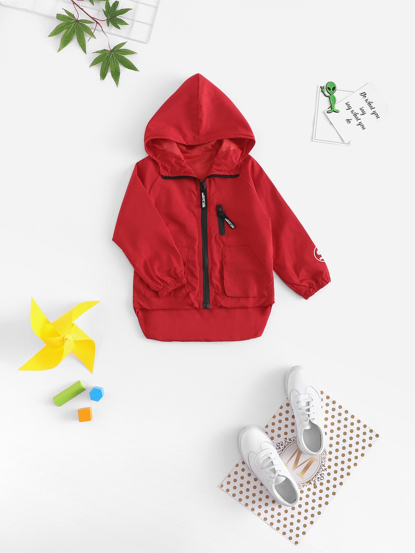 Boys Letter Print Zipper Detail Dip Hem Jacket