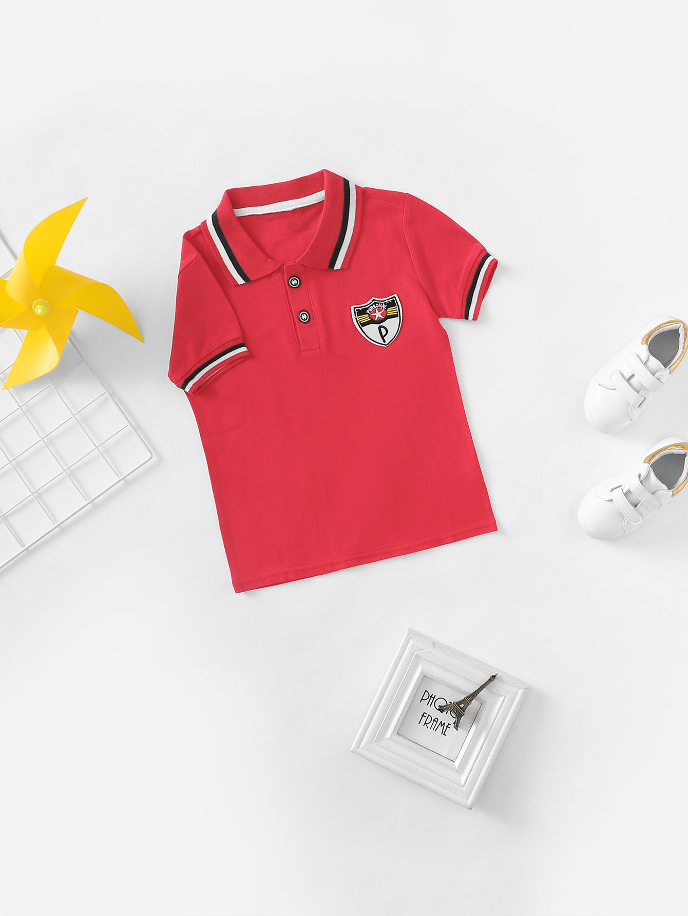 Boys Patched Detail Contrast Trim Polo Shirt