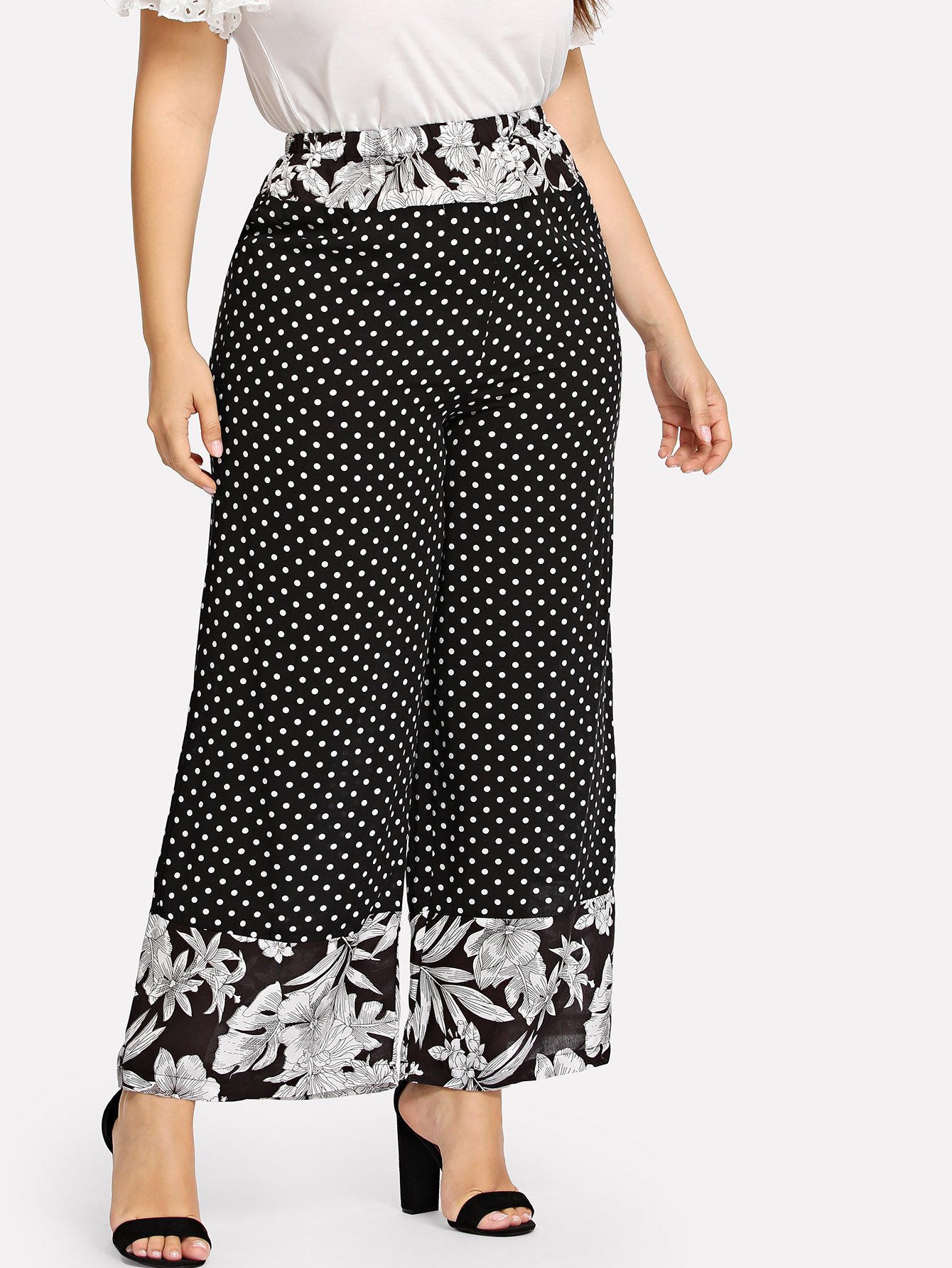 Плюс Dot And Flower Print Широкие штаны для ног