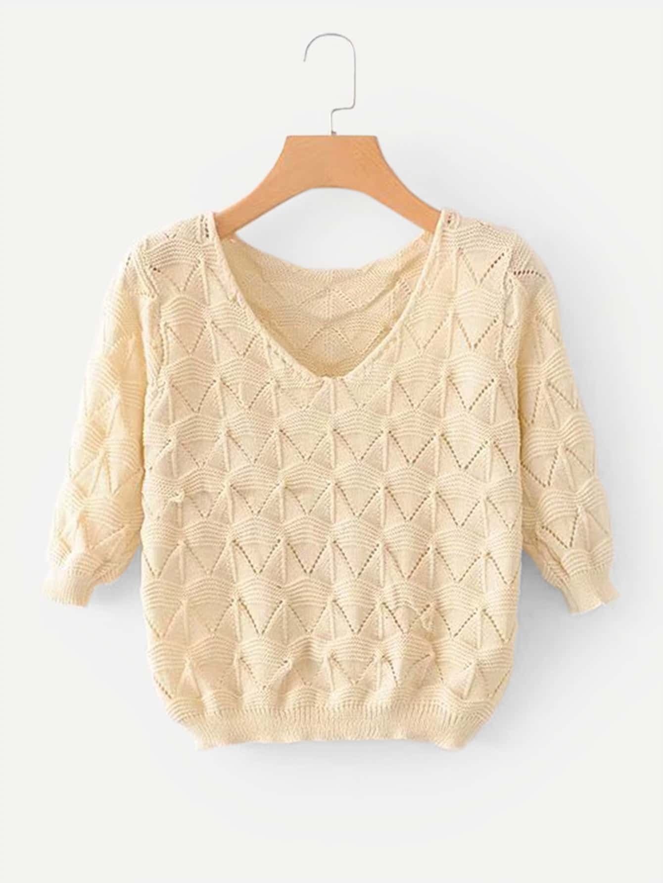 цена Solid Cropped Eyelet Sweater