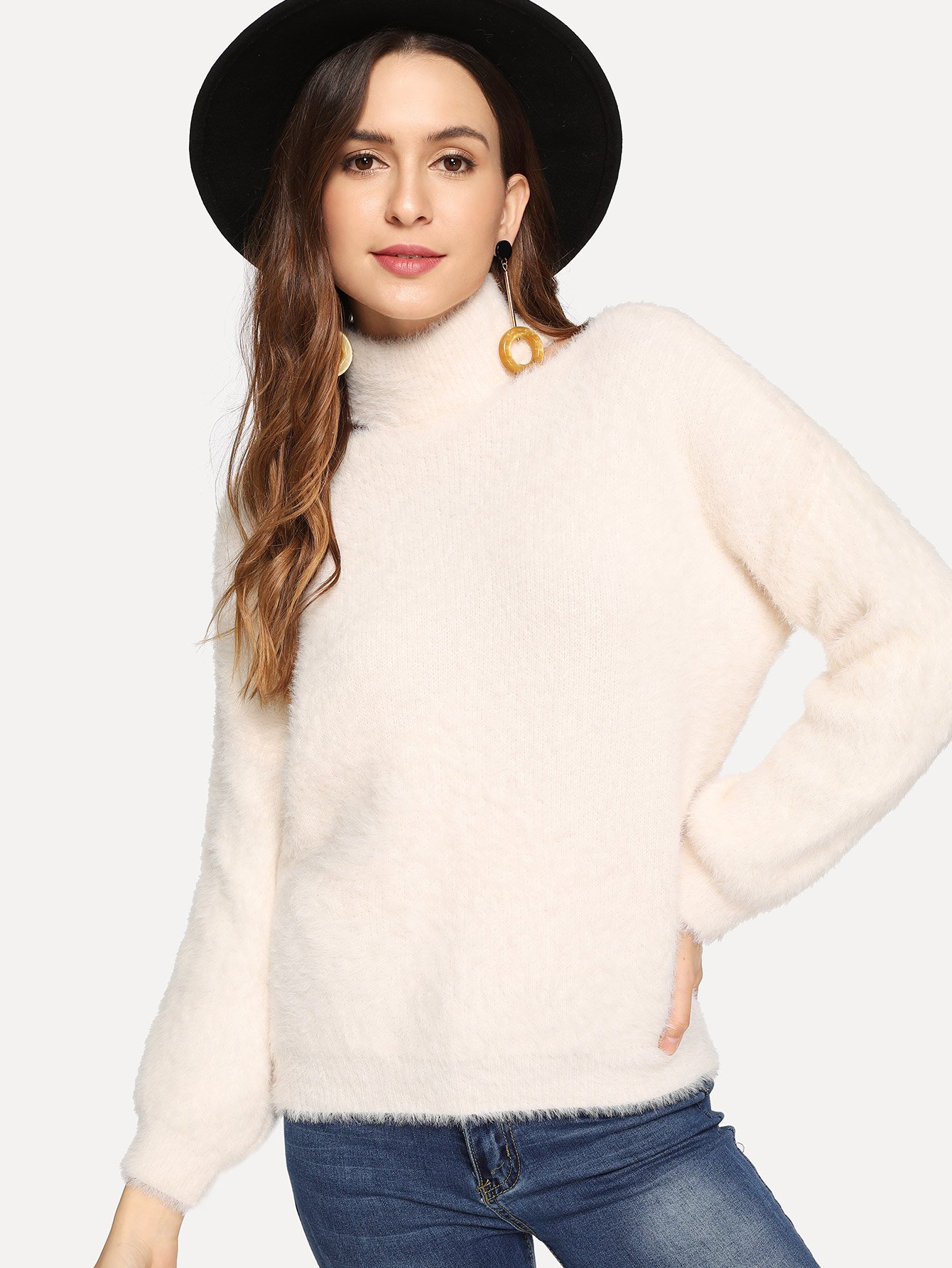 Твердый тедди свитер с высоким воротником