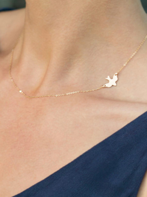 Gold Silver Color Swallows Thin Chain Necklaces
