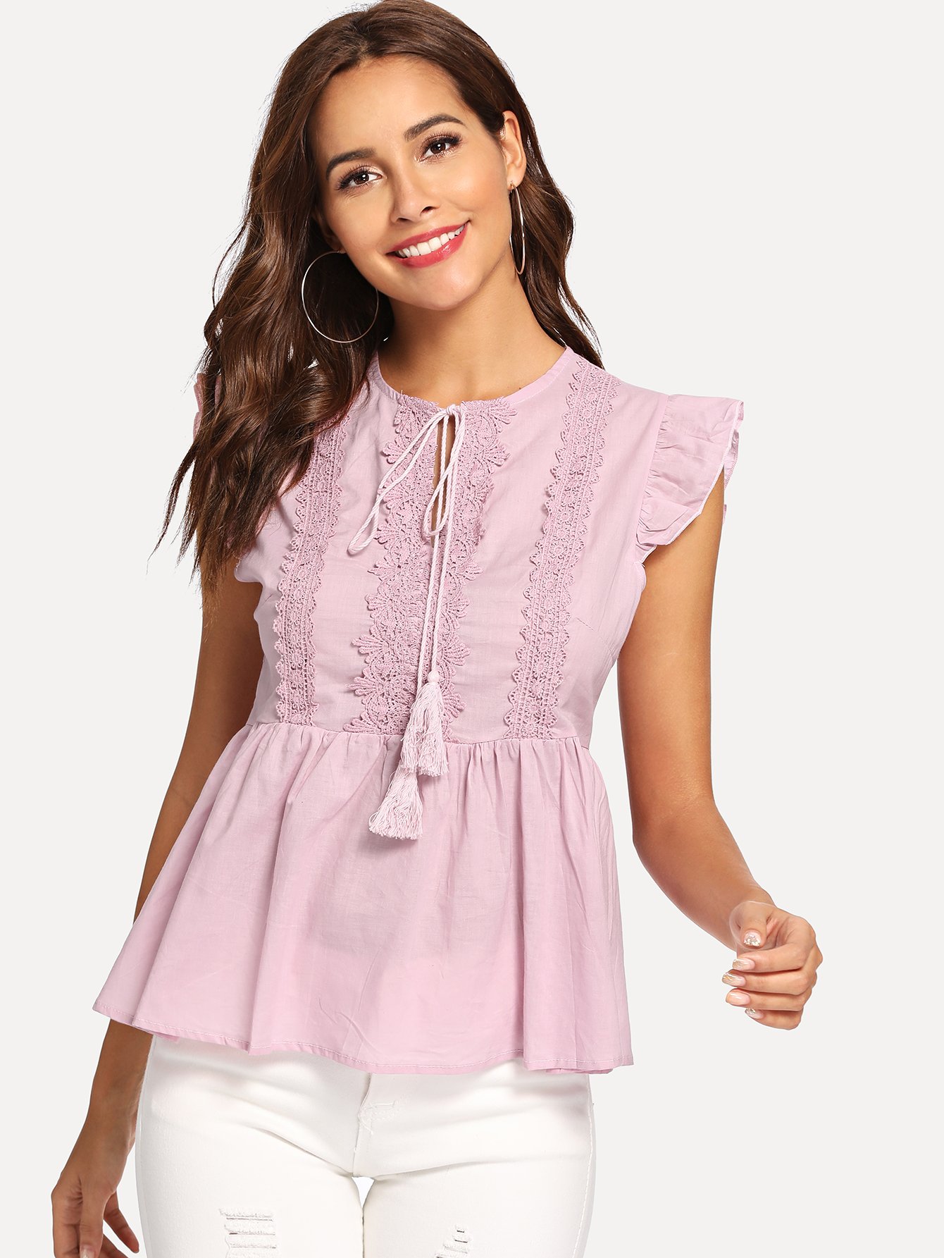 Круглая аппликация Tassel Tie Neck Applique Smock Top