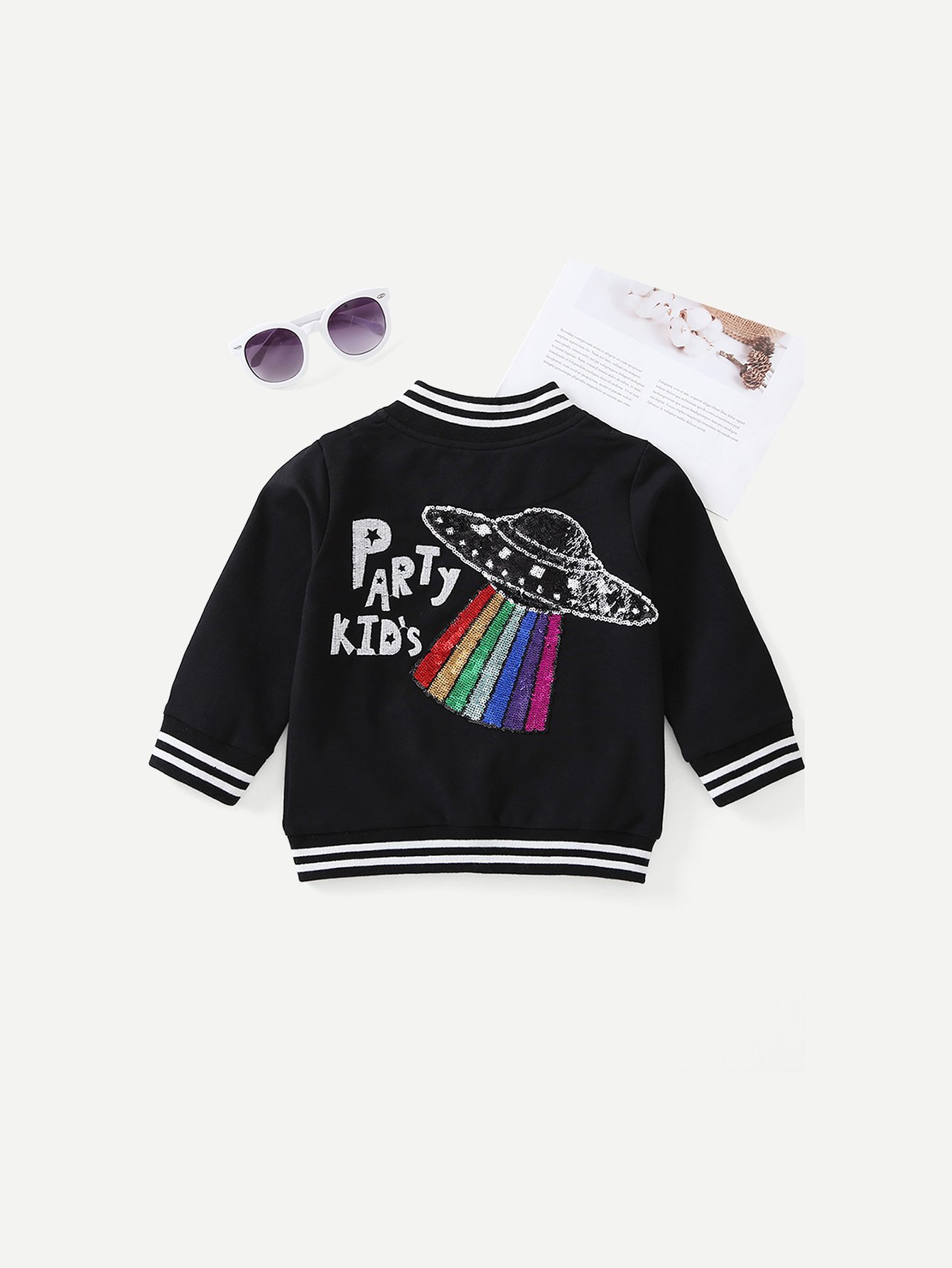 Boys Contrast Sequin Spaceship Pattern Jacket