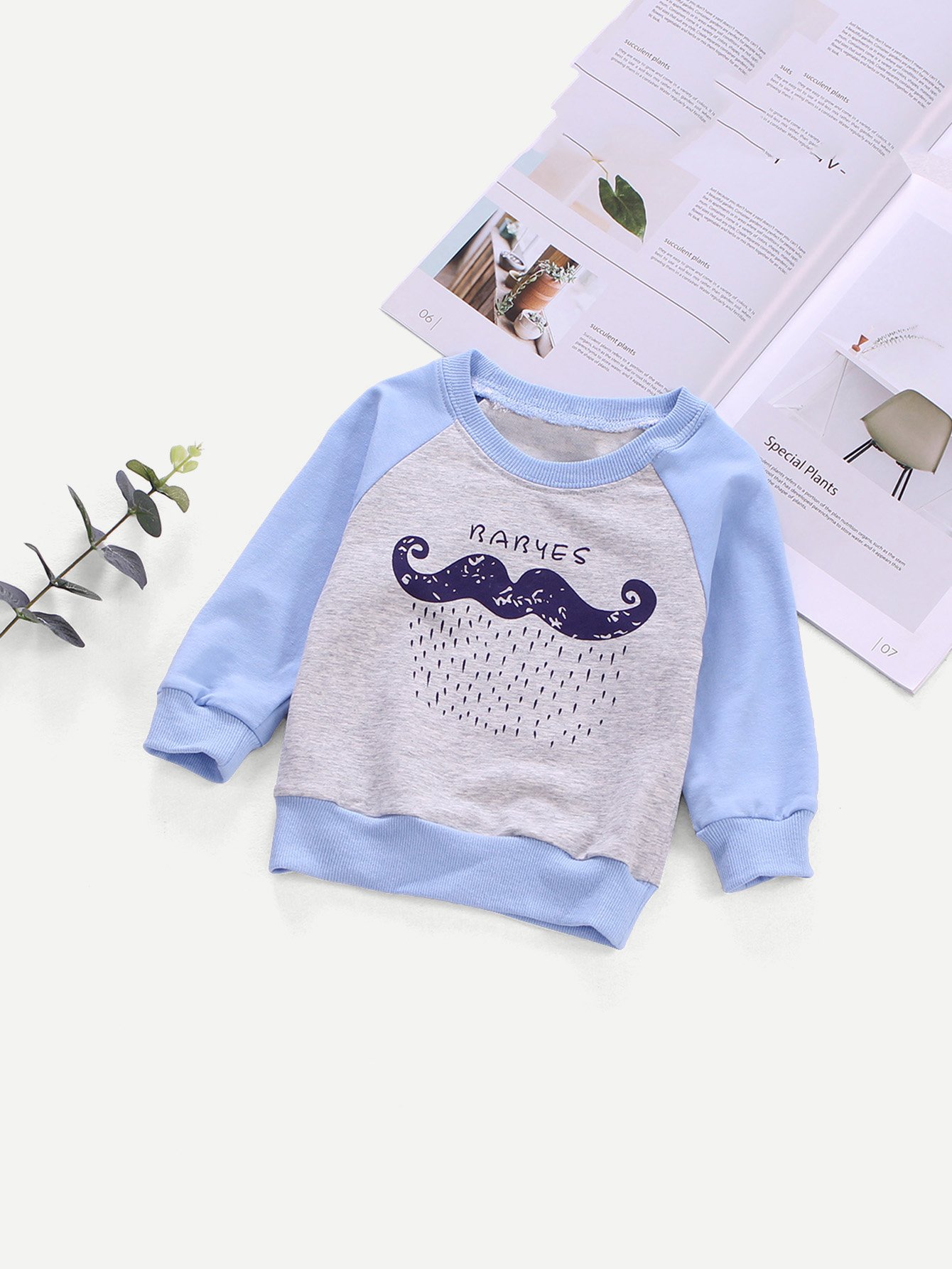 Boys Contrast Raglan Sleeve Cartoon Print Sweatshirt