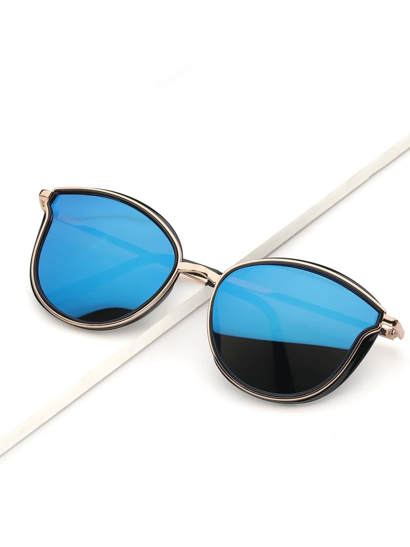 Men Cat Eye Metal Frame Mirror Lens Sunglasses