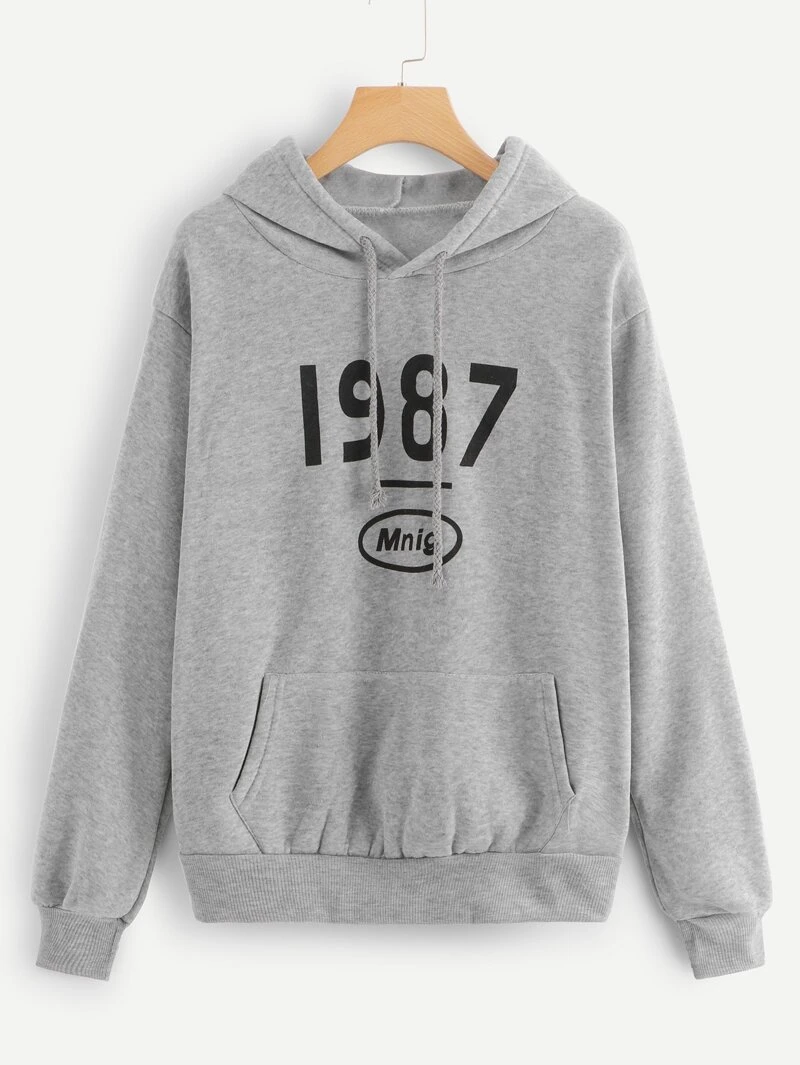 Letter Print Hoodie Print Drawstring Letter q0YwaRTv
