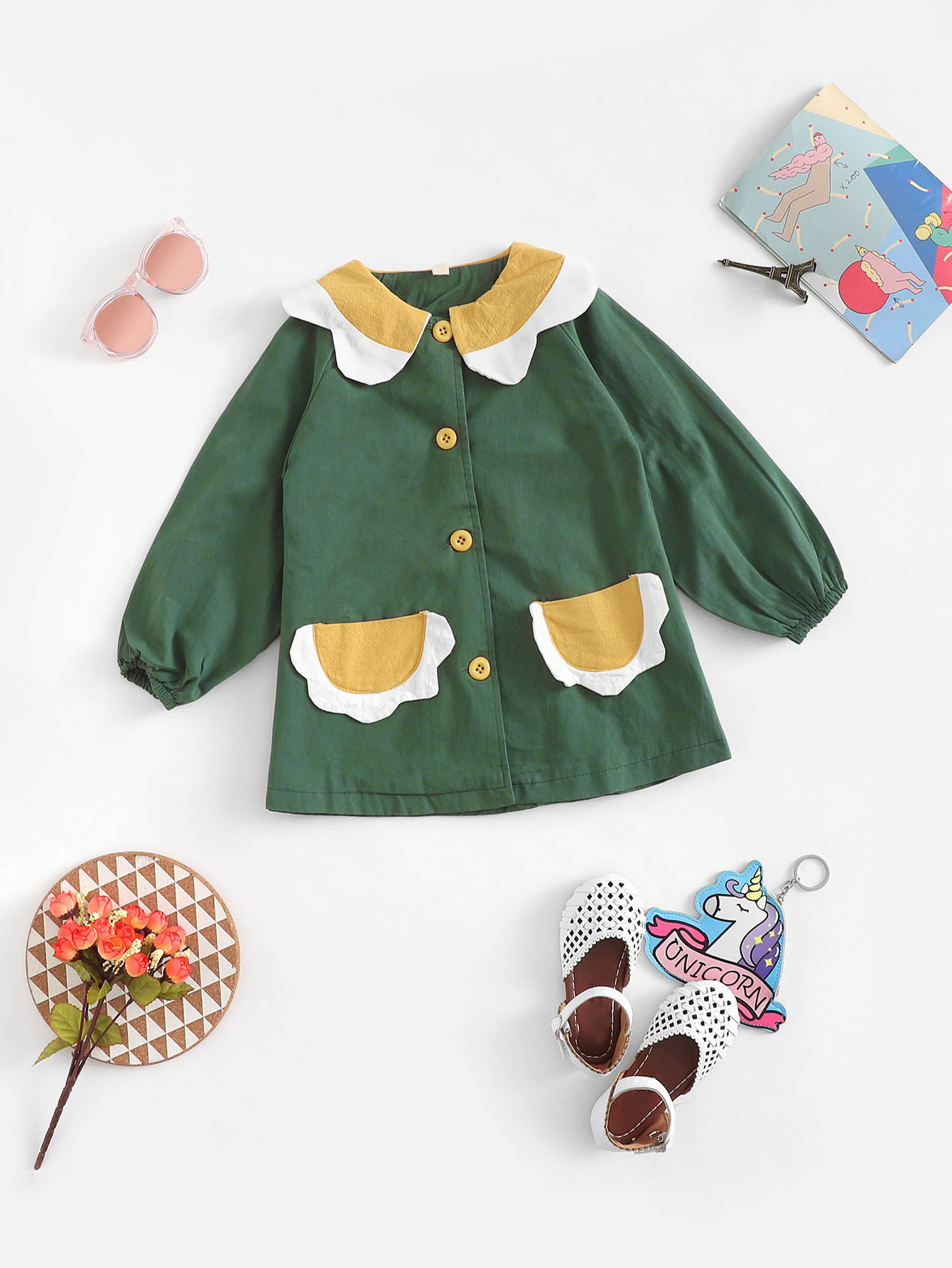 Girls Pocket Detail Single Breasted Outerwear