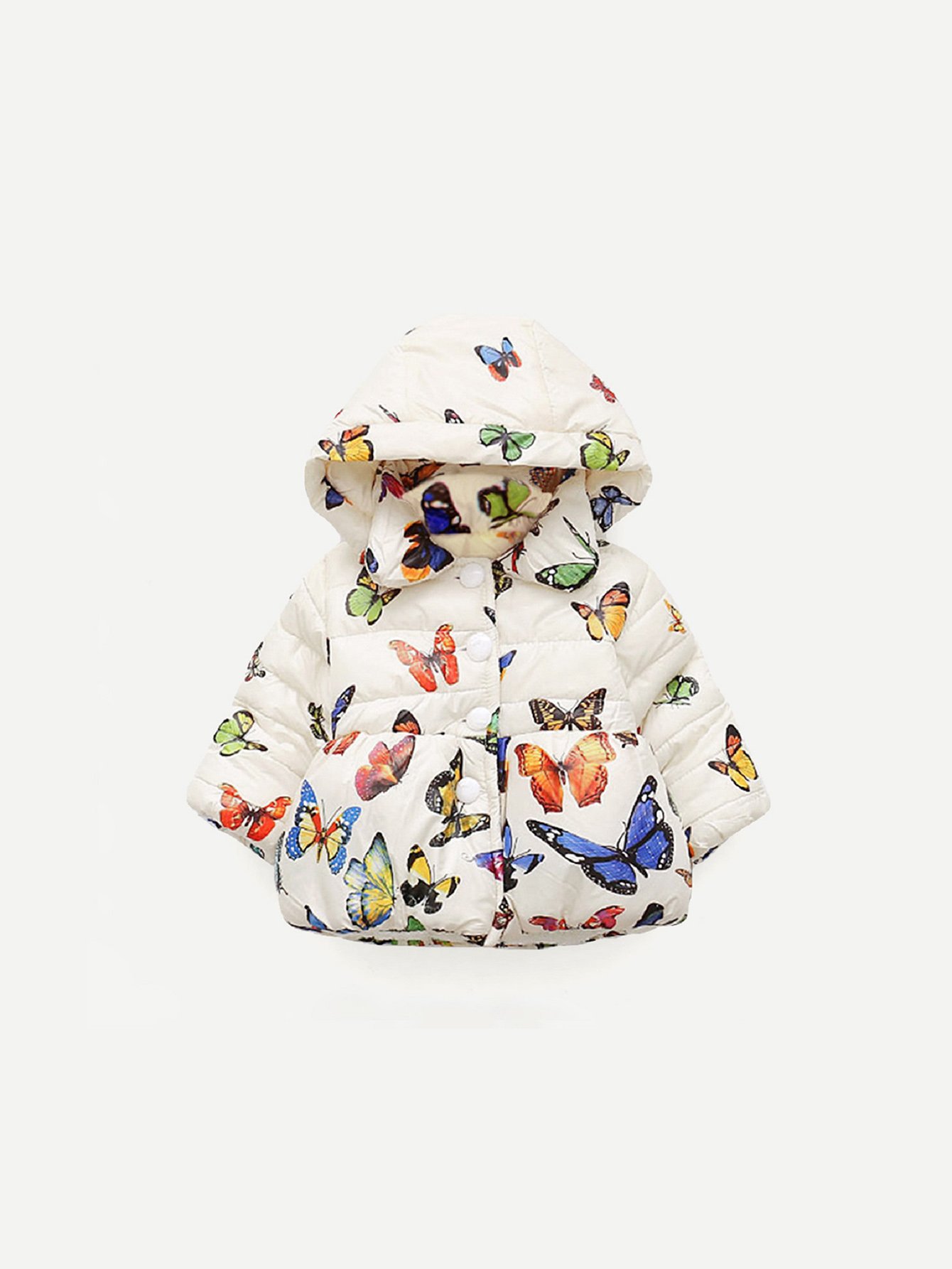Girls Allover Bufferfly Print Hooded Padded Coat