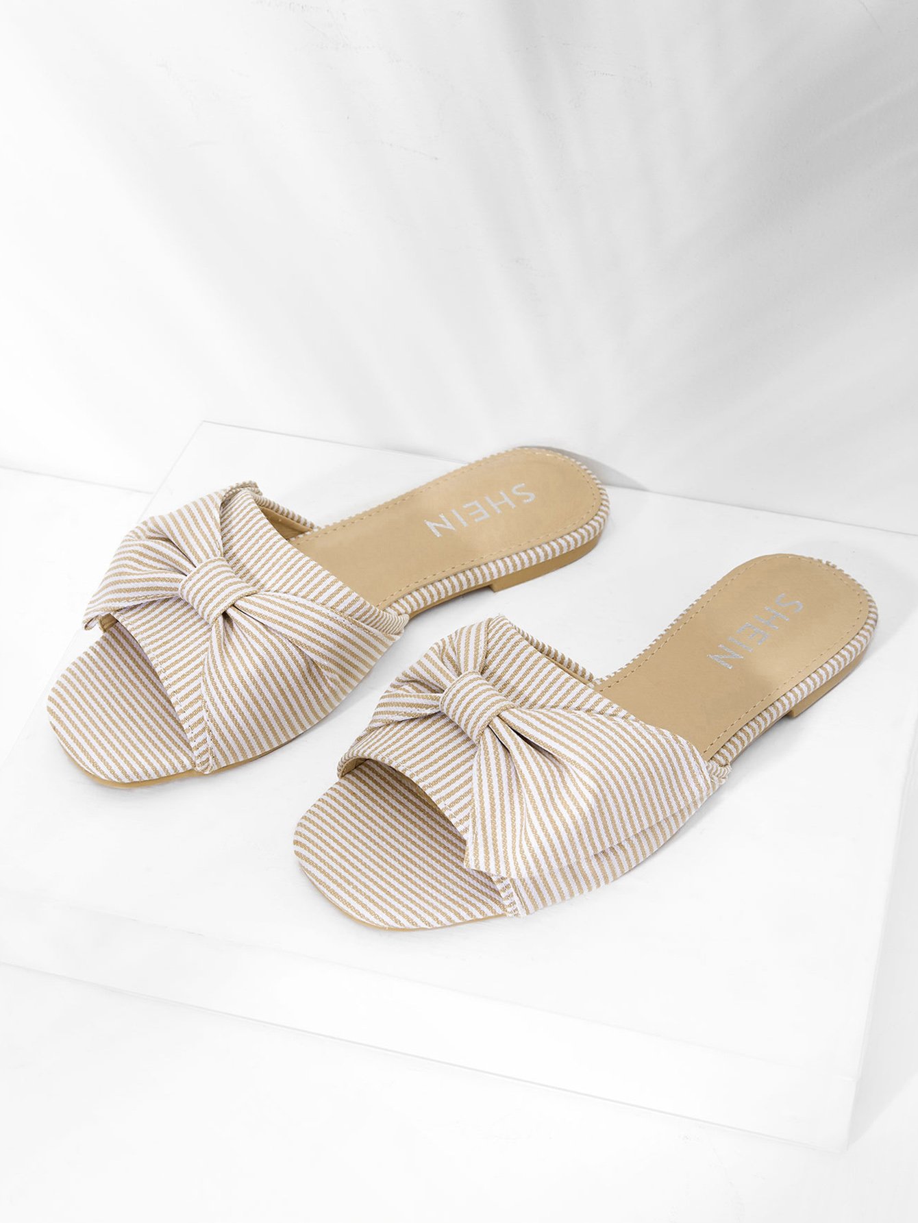 Лук Декор Полосатые Плоские Тапочки