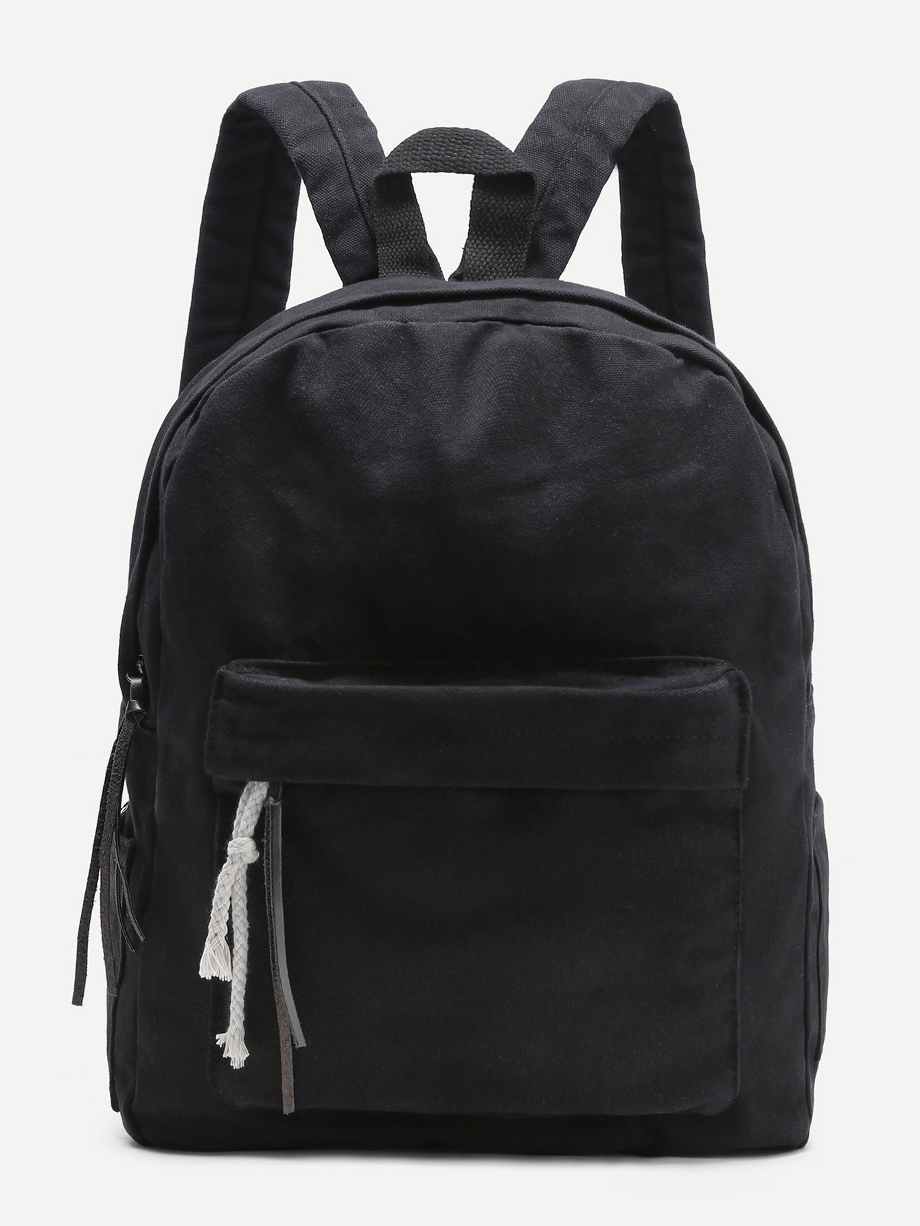Black Zipper Front Canvas Backpack